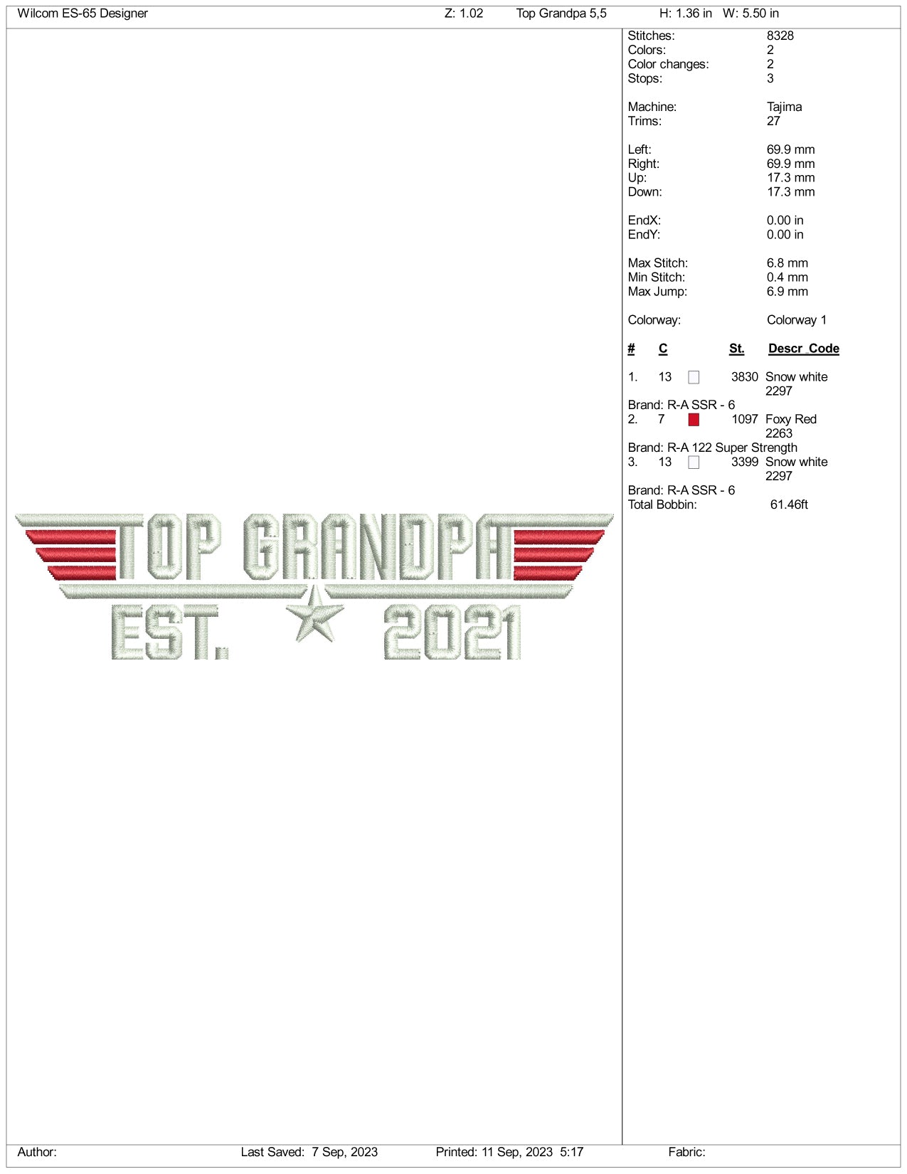 Top Grandpa Embroidery Design Files - 3 Size's