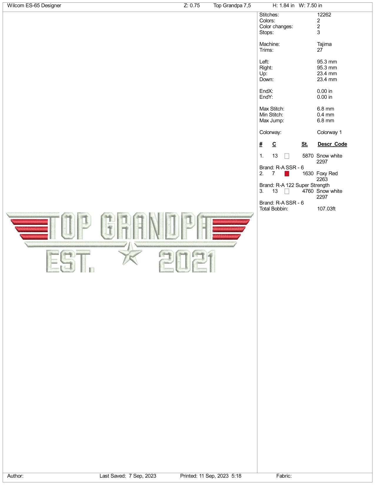 Top Grandpa Embroidery Design Files - 3 Size's