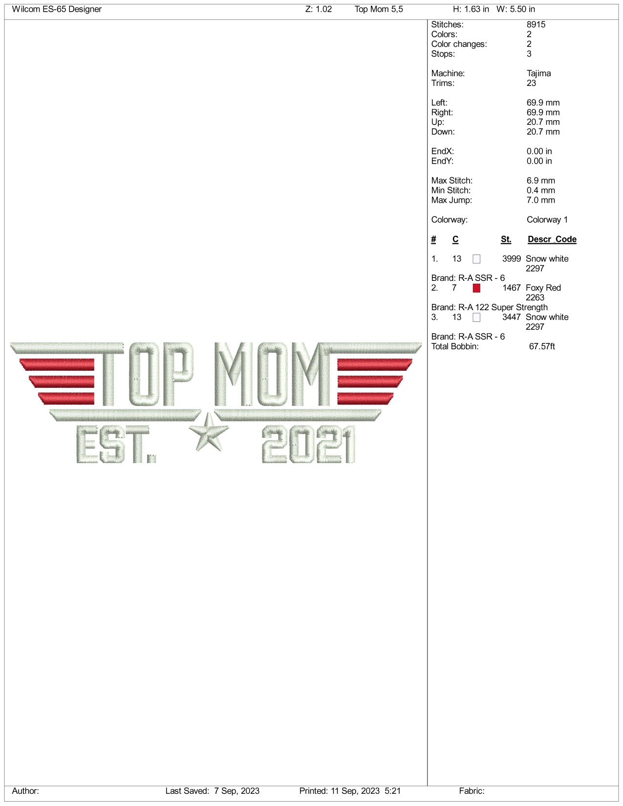 Top Mom Embroidery Design Files - 3 Size's