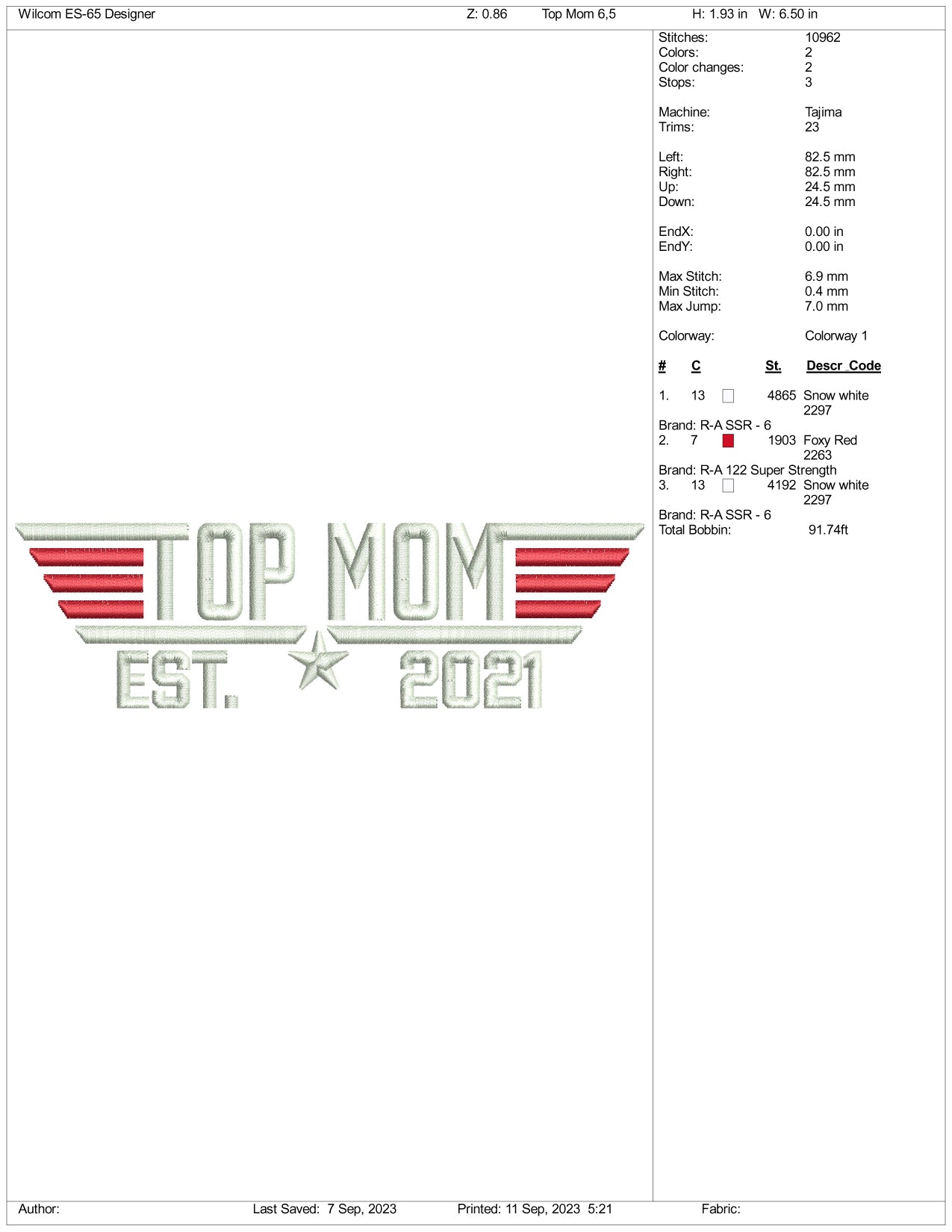 Top Mom Embroidery Design Files - 3 Size's