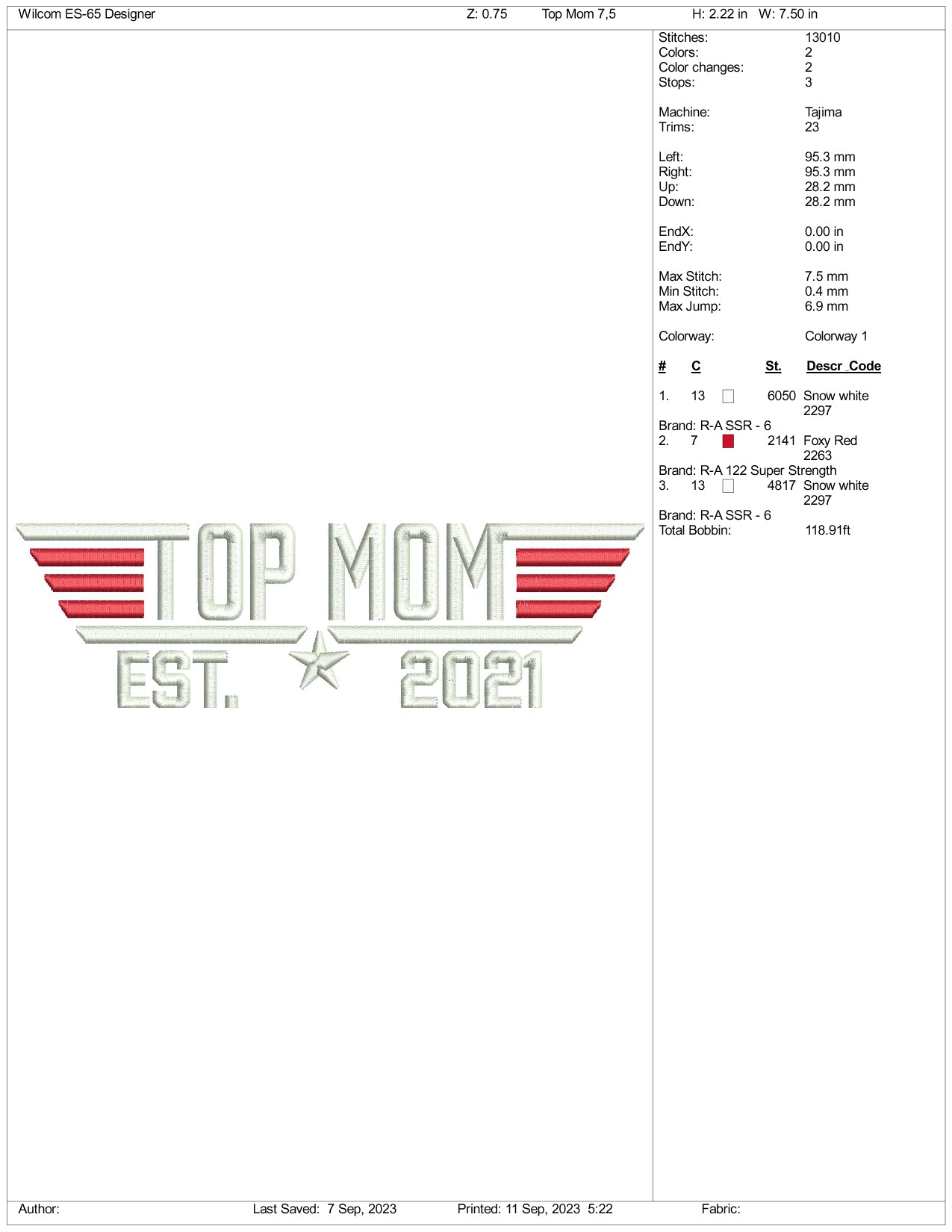 Top Mom Embroidery Design Files - 3 Size's