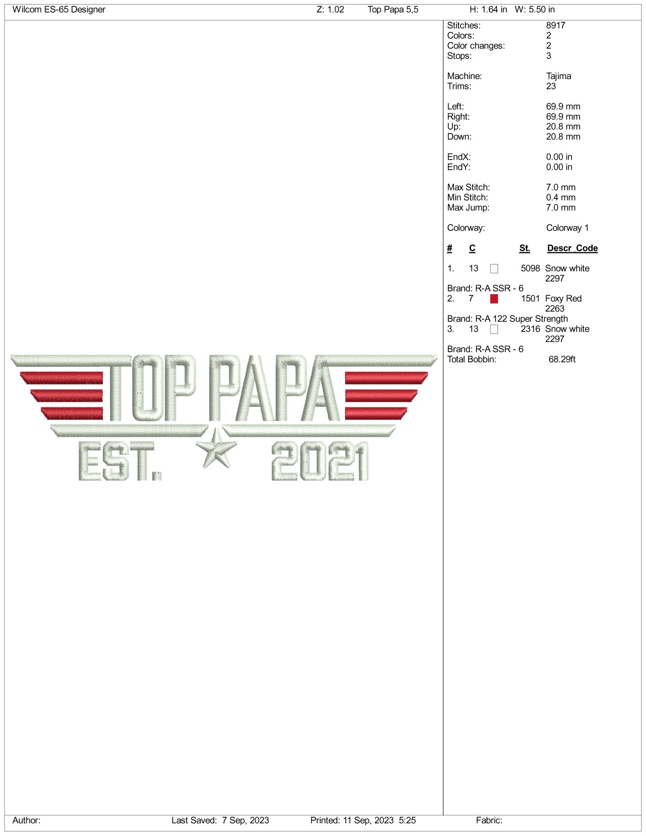 Top Papa Embroidery Design Files - 3 Size's