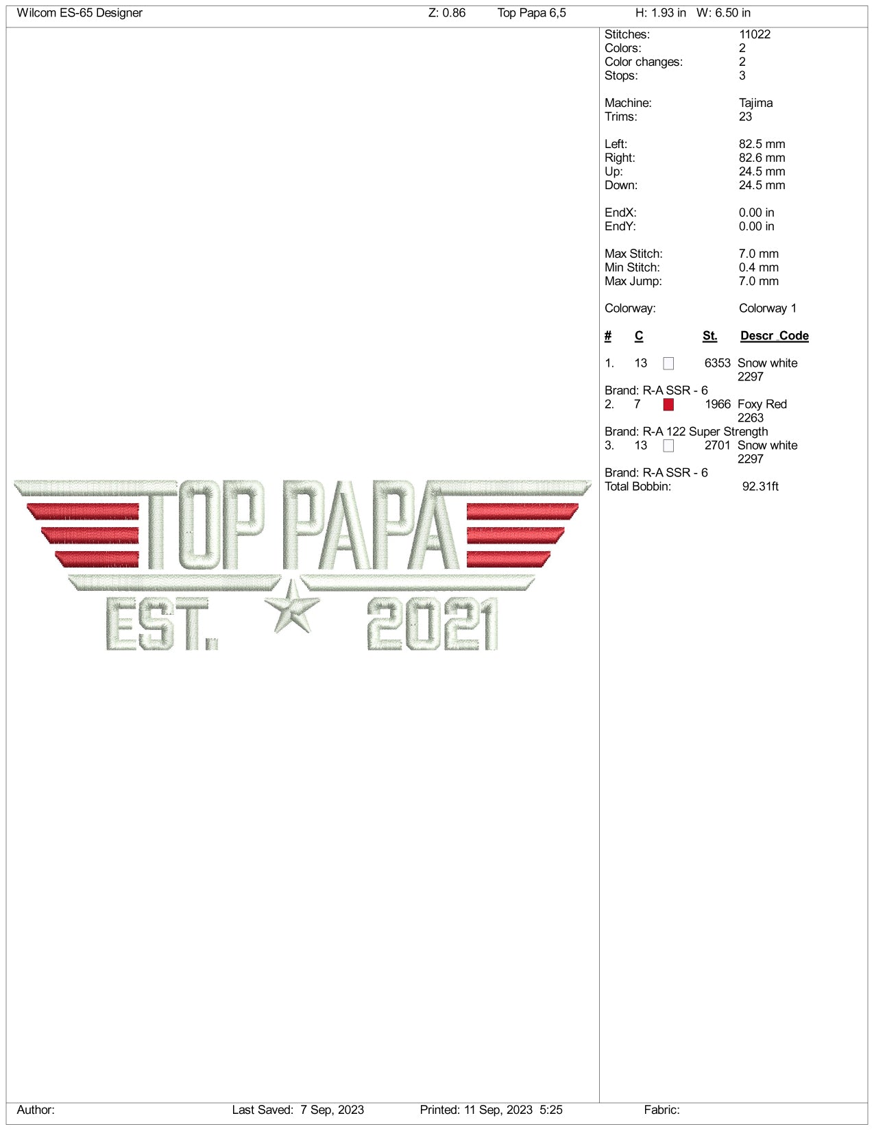 Top Papa Embroidery Design Files - 3 Size's