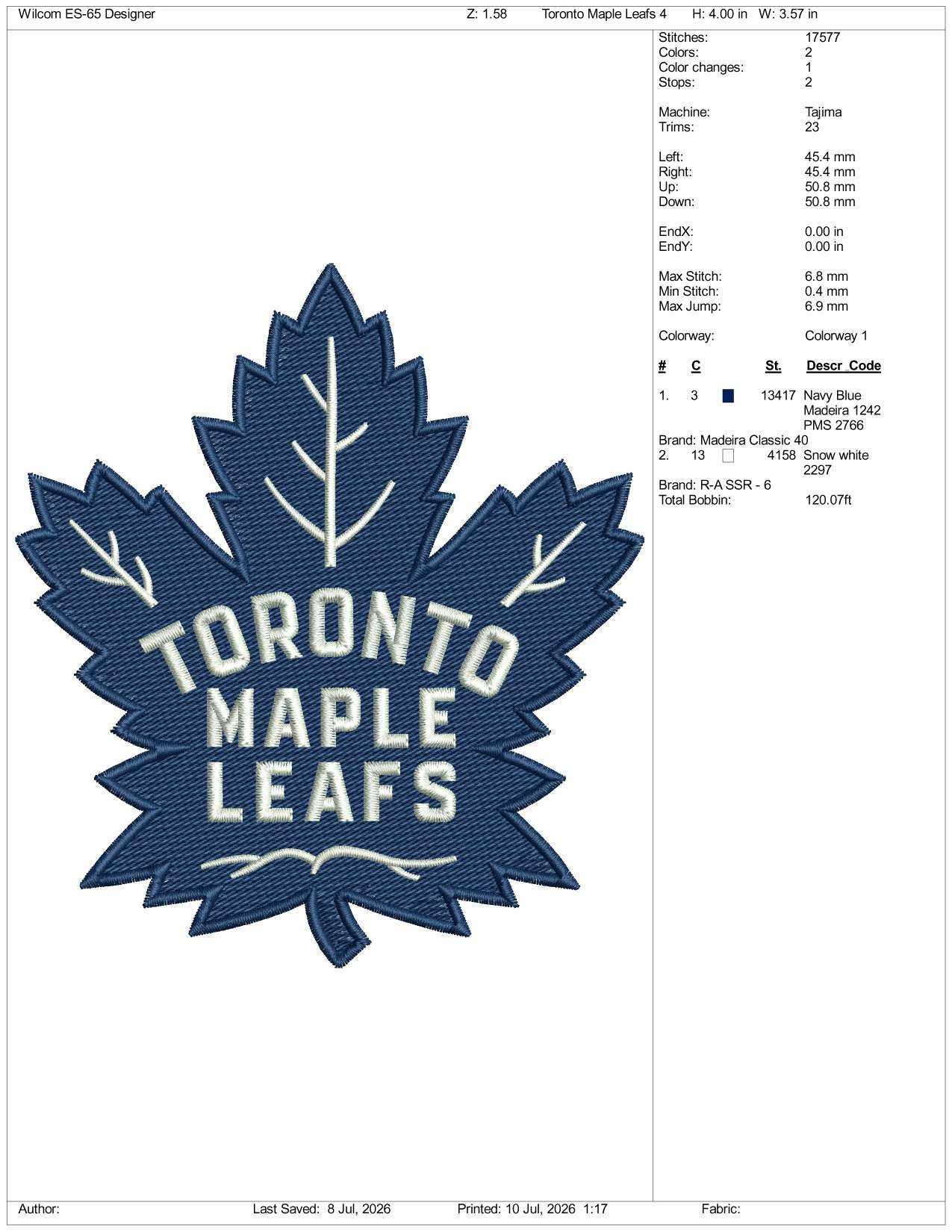 Toronto Maple Leafs Football Logo Embroidery Design Files - 3 Size's