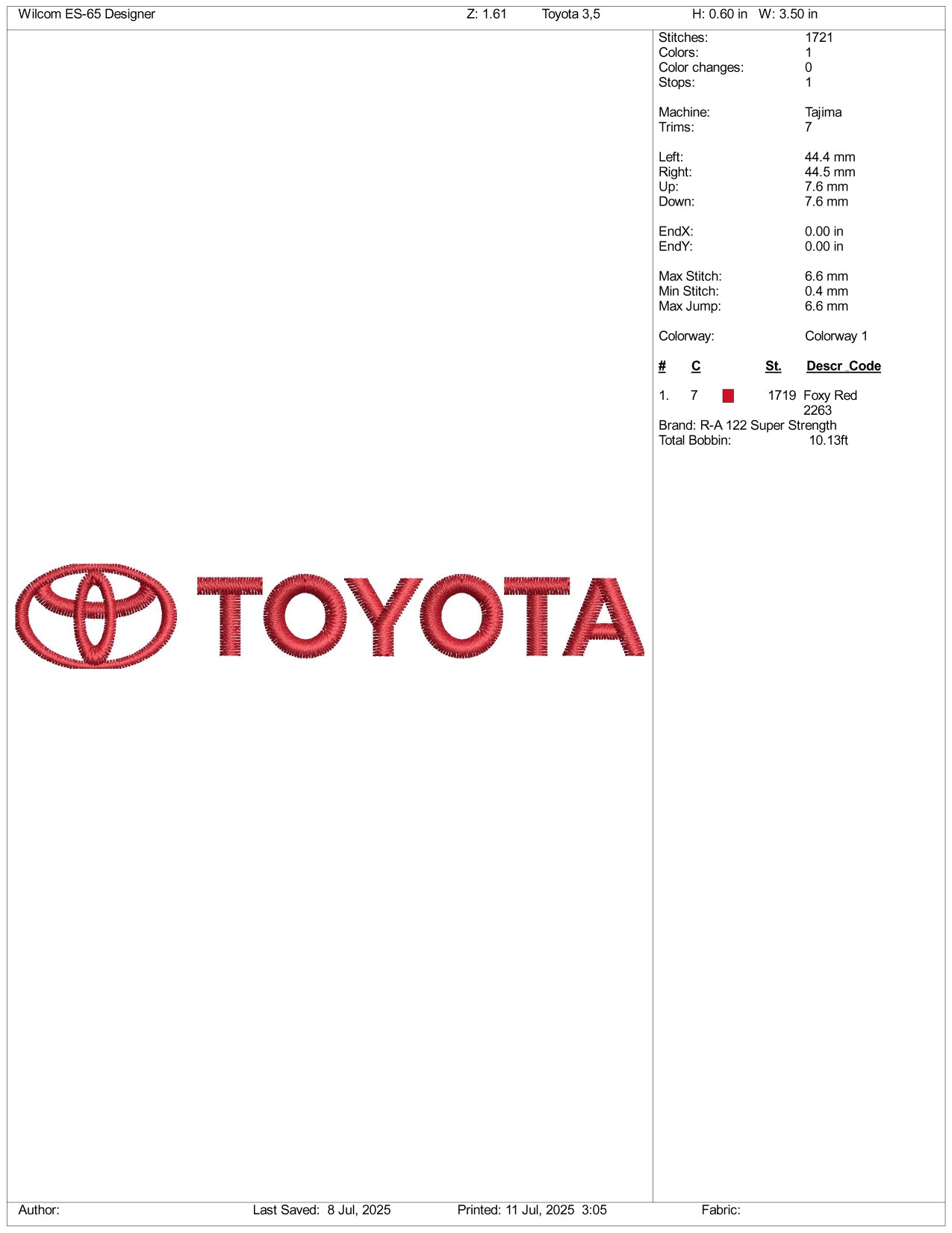 Toyata Logo Embroidery Design Files - 3 Size's