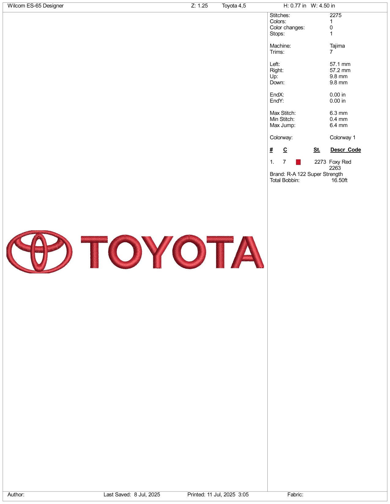 Toyata Logo Embroidery Design Files - 3 Size's