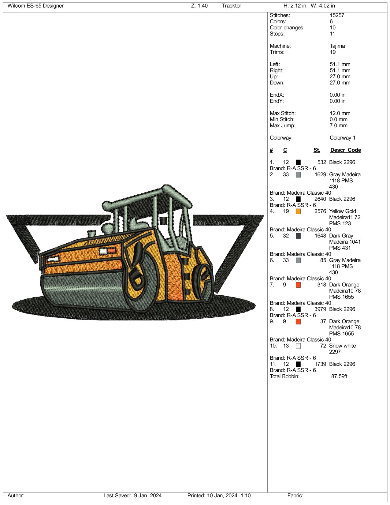 Road Roller Embroidery Design Files - 3 Size's