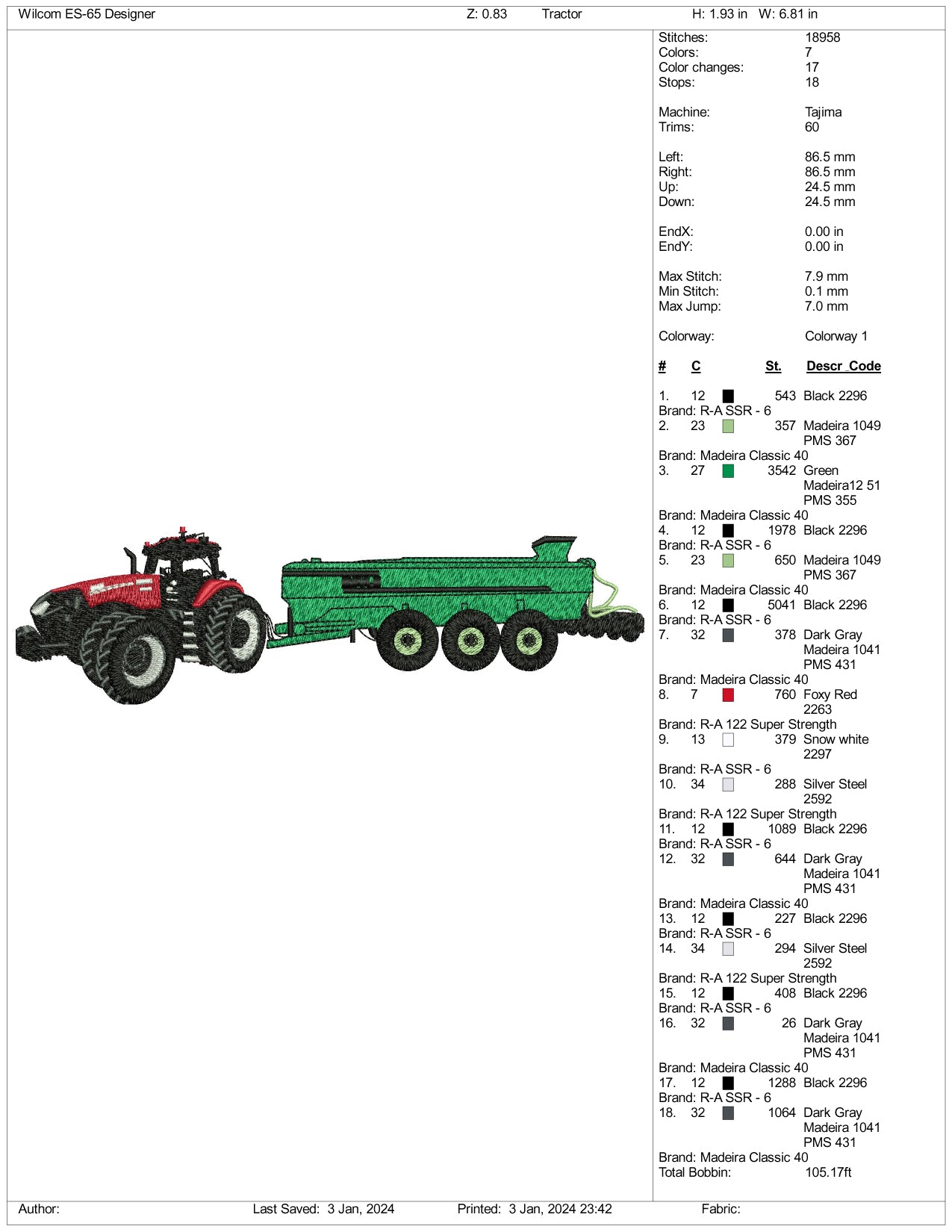 Loader Tractor  Embroidery Design Files - 3 Size's