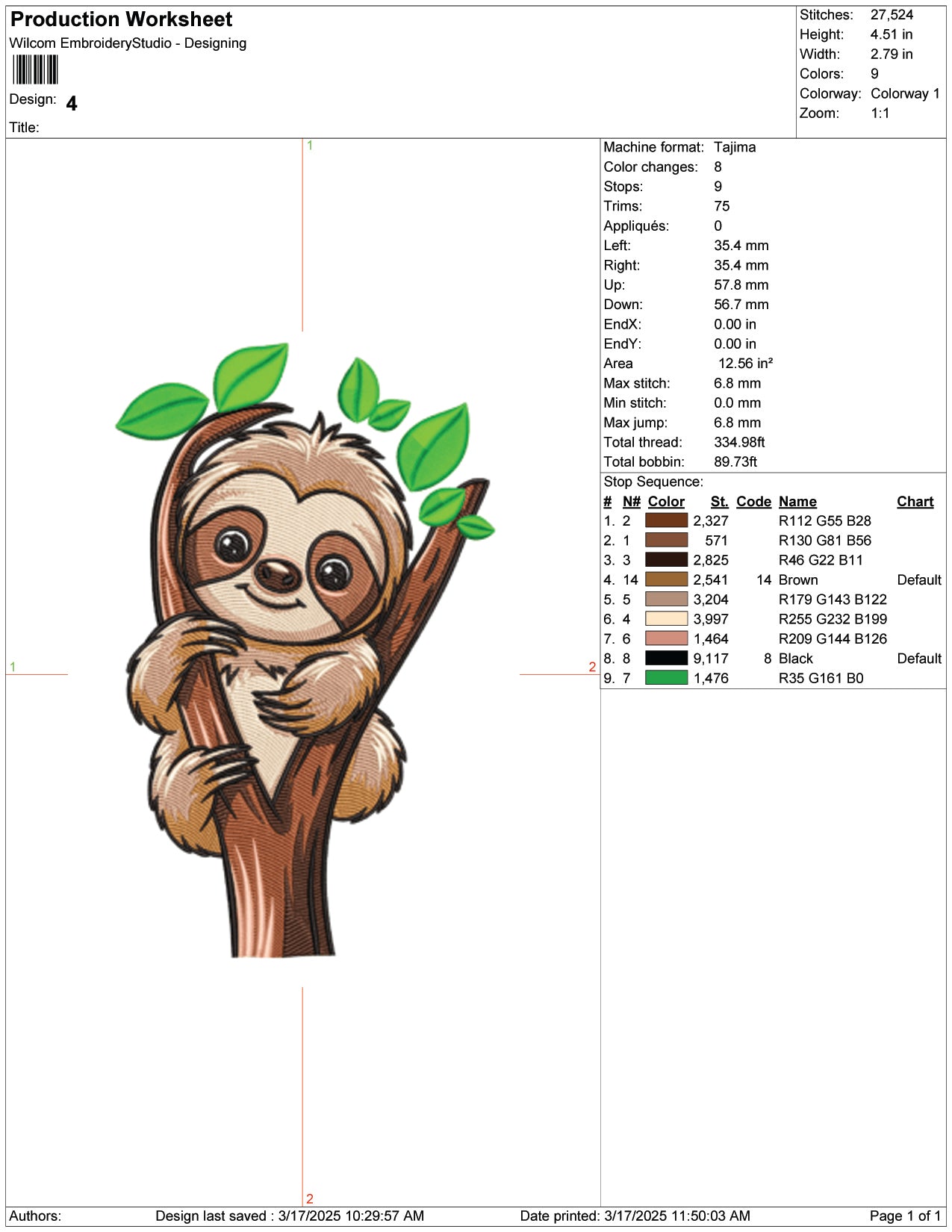 Tree Hugger Sloth Embroidery Design Files - 9 Size's