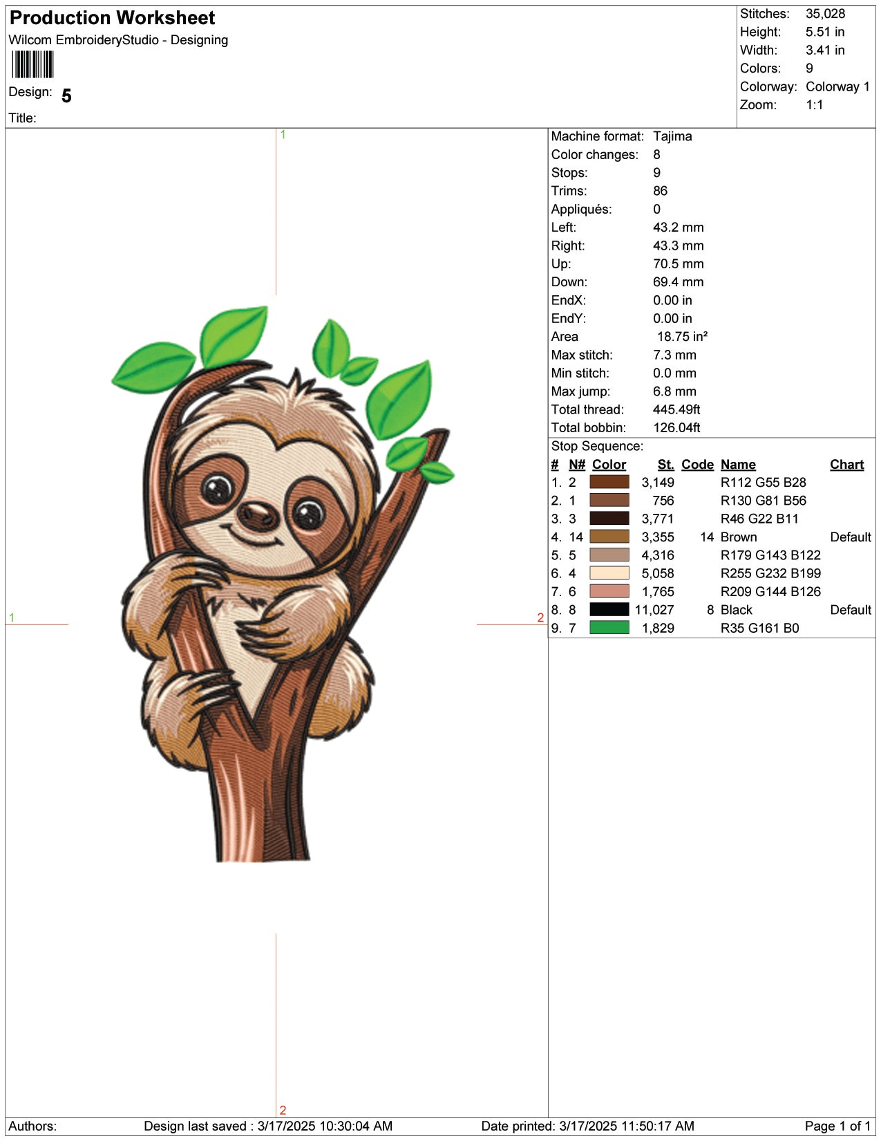 Tree Hugger Sloth Embroidery Design Files - 9 Size's