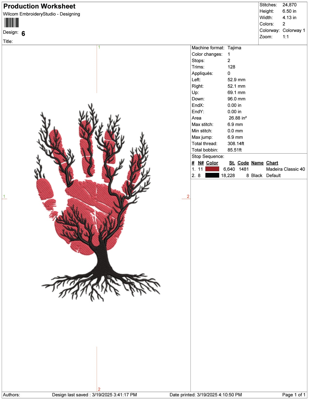 Tree of Life Handprint Embroidery Design Files - 9 Size's