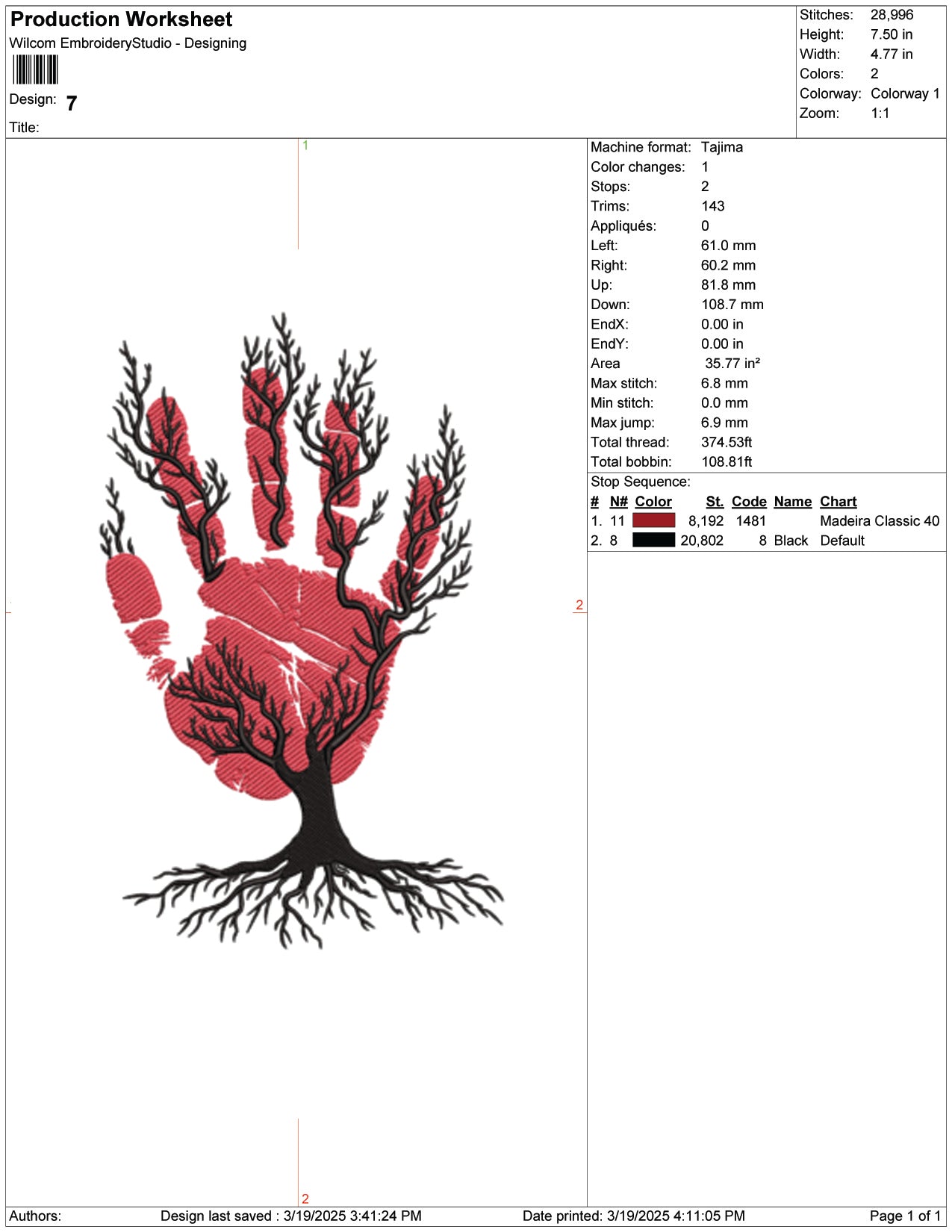 Tree of Life Handprint Embroidery Design Files - 9 Size's