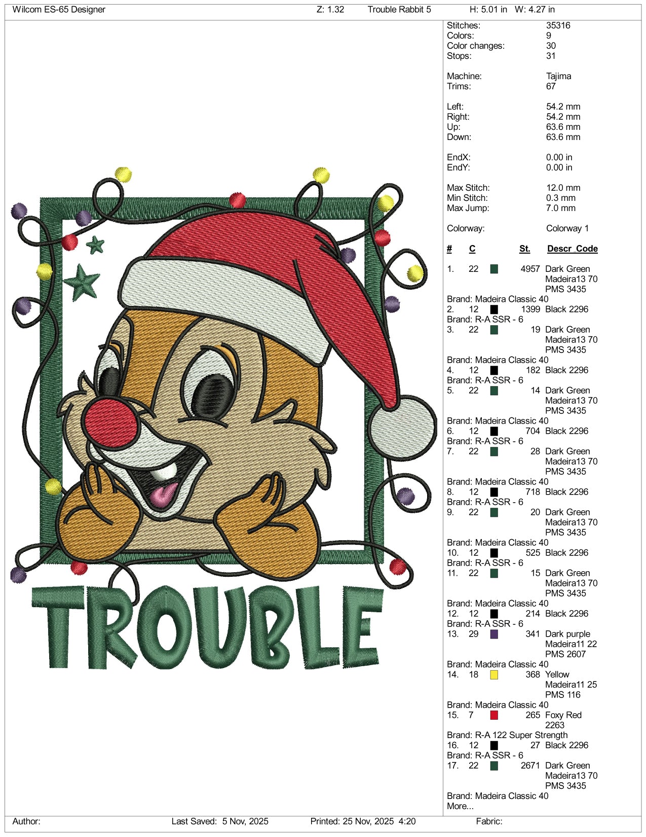 Dale Trouble Santa Embroidery Design Files - 4 Size's