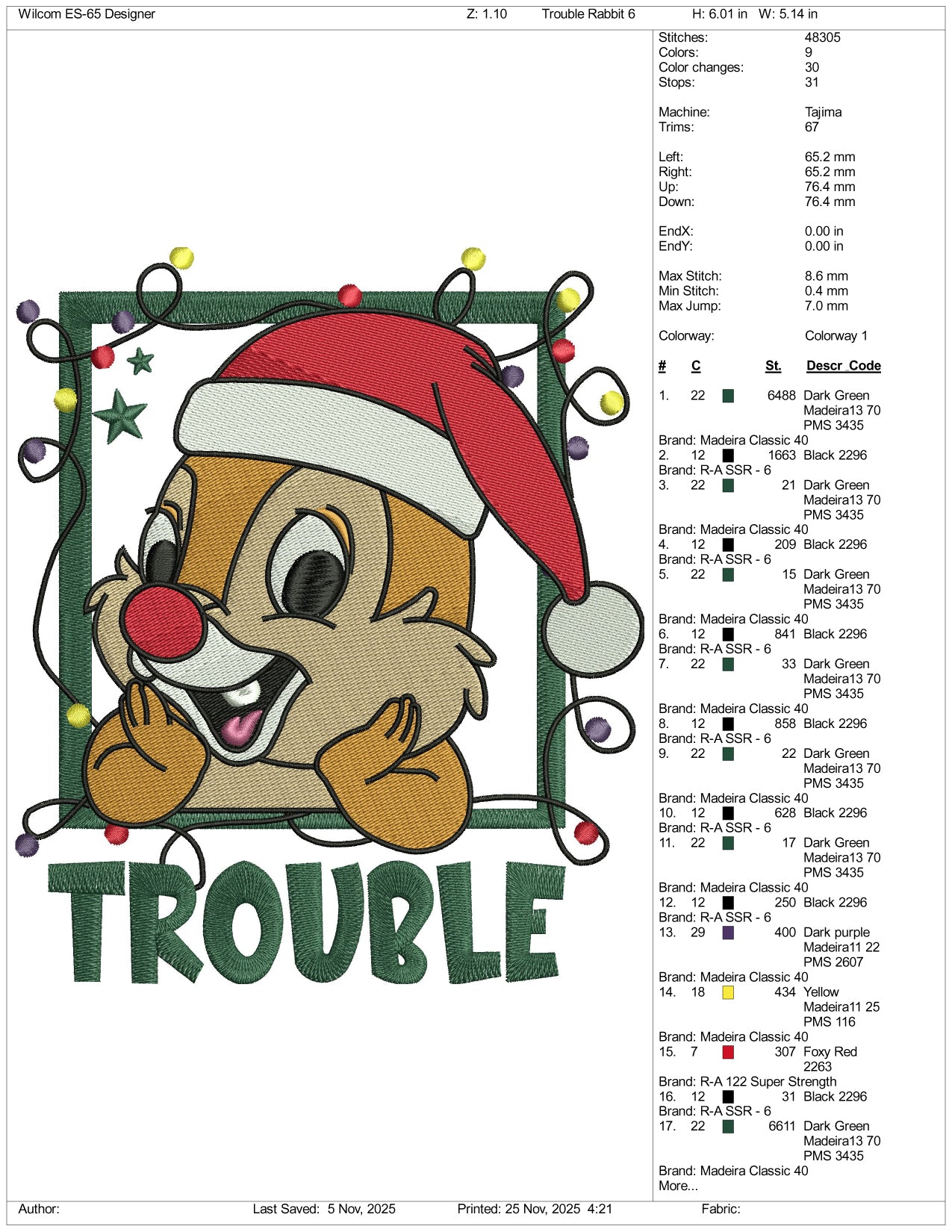 Dale Trouble Santa Embroidery Design Files - 4 Size's