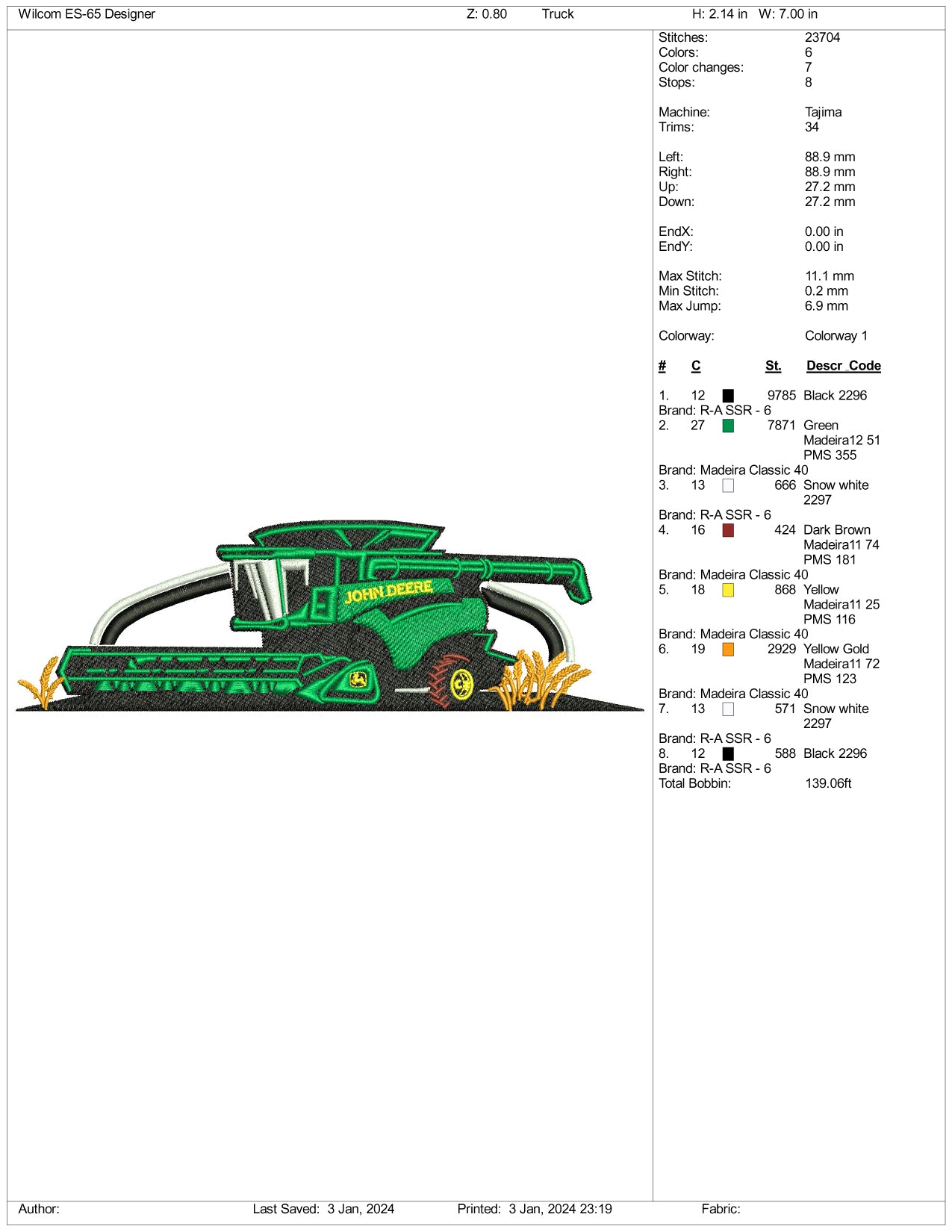 Cleaner Tractor Embroidery Design Files - 3 Size's