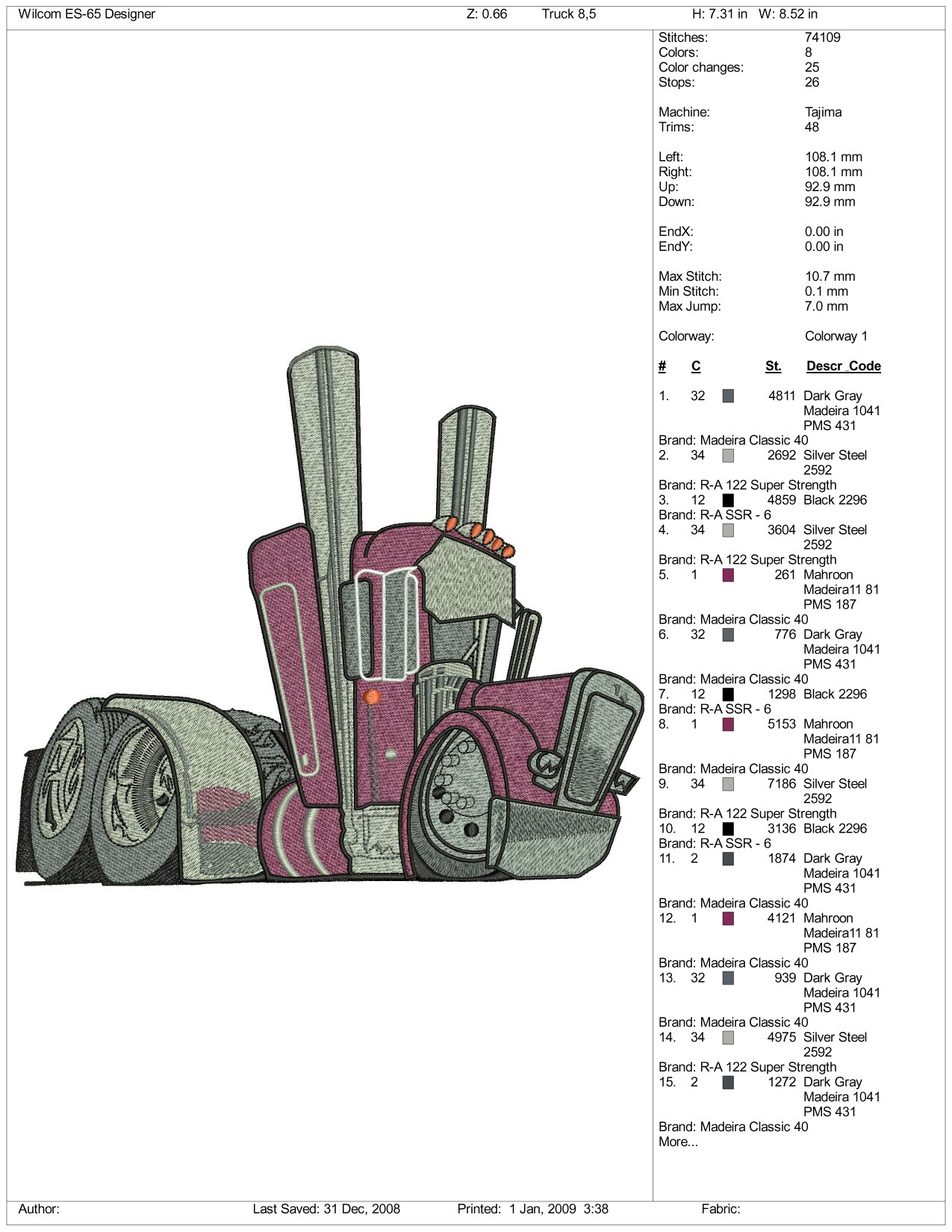 Tractomula Truck Embroidery Design Files - 3 Size's