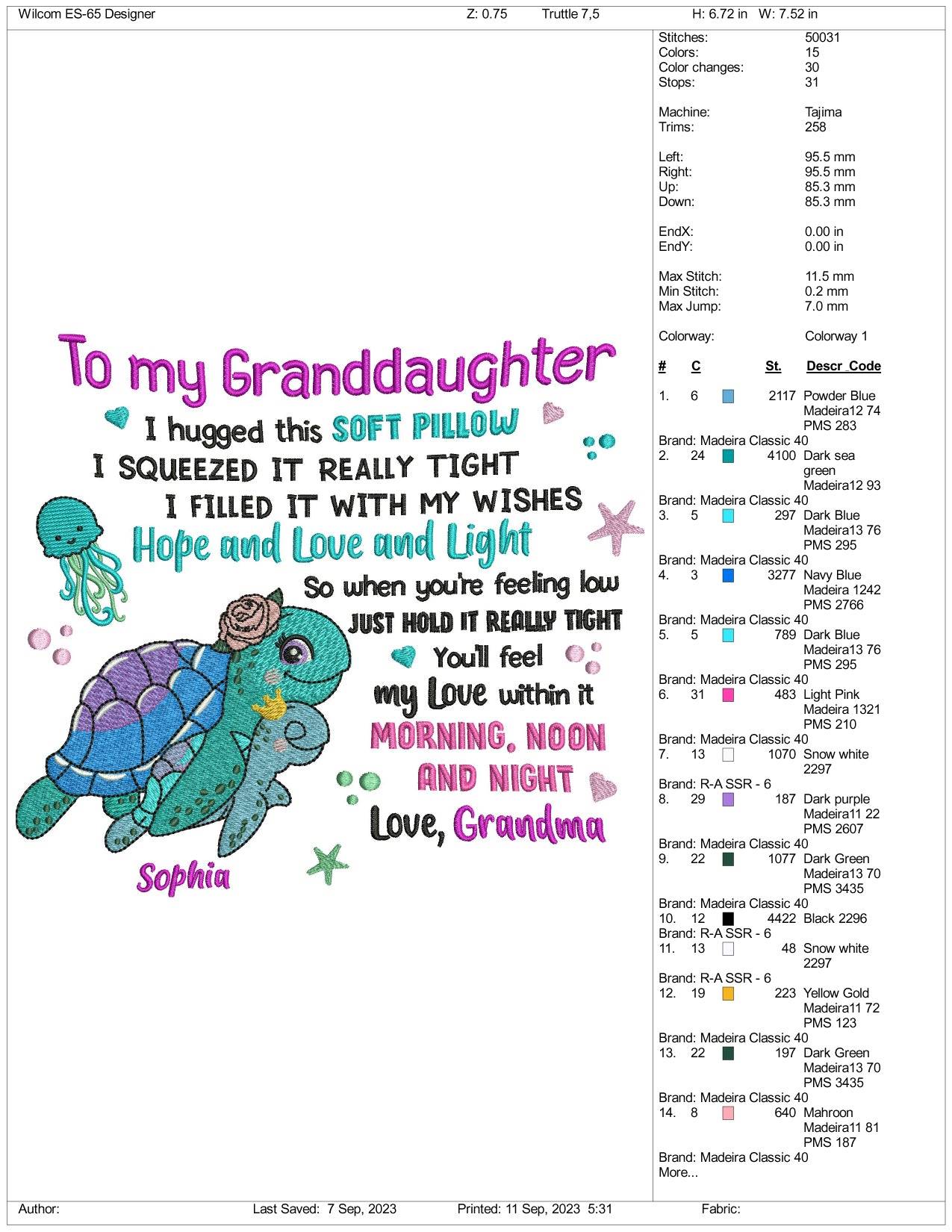 My Grand Daughter Embroidery Design Files - 2 Size's