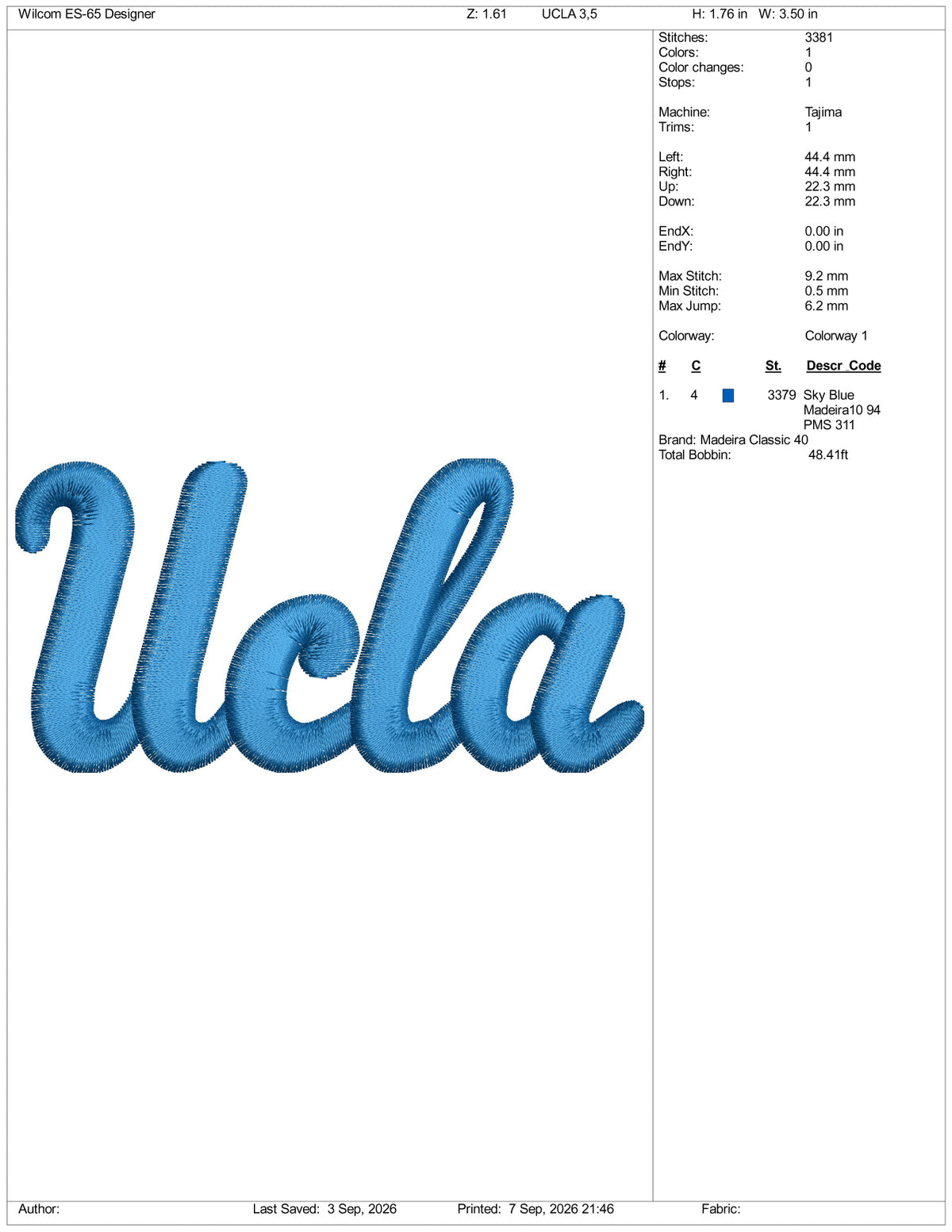 UCLA Logo Embroidery Design Files - 3 Size's