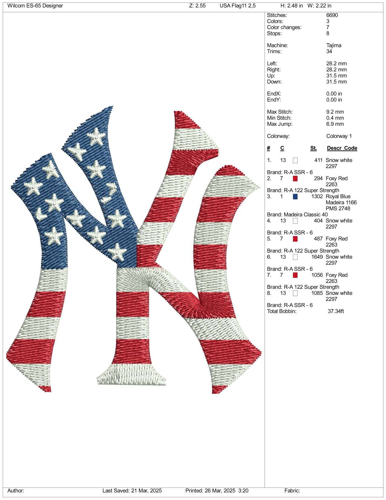 New York Yankees Logo USA Flag Embroidery Design Files - 3 Size's