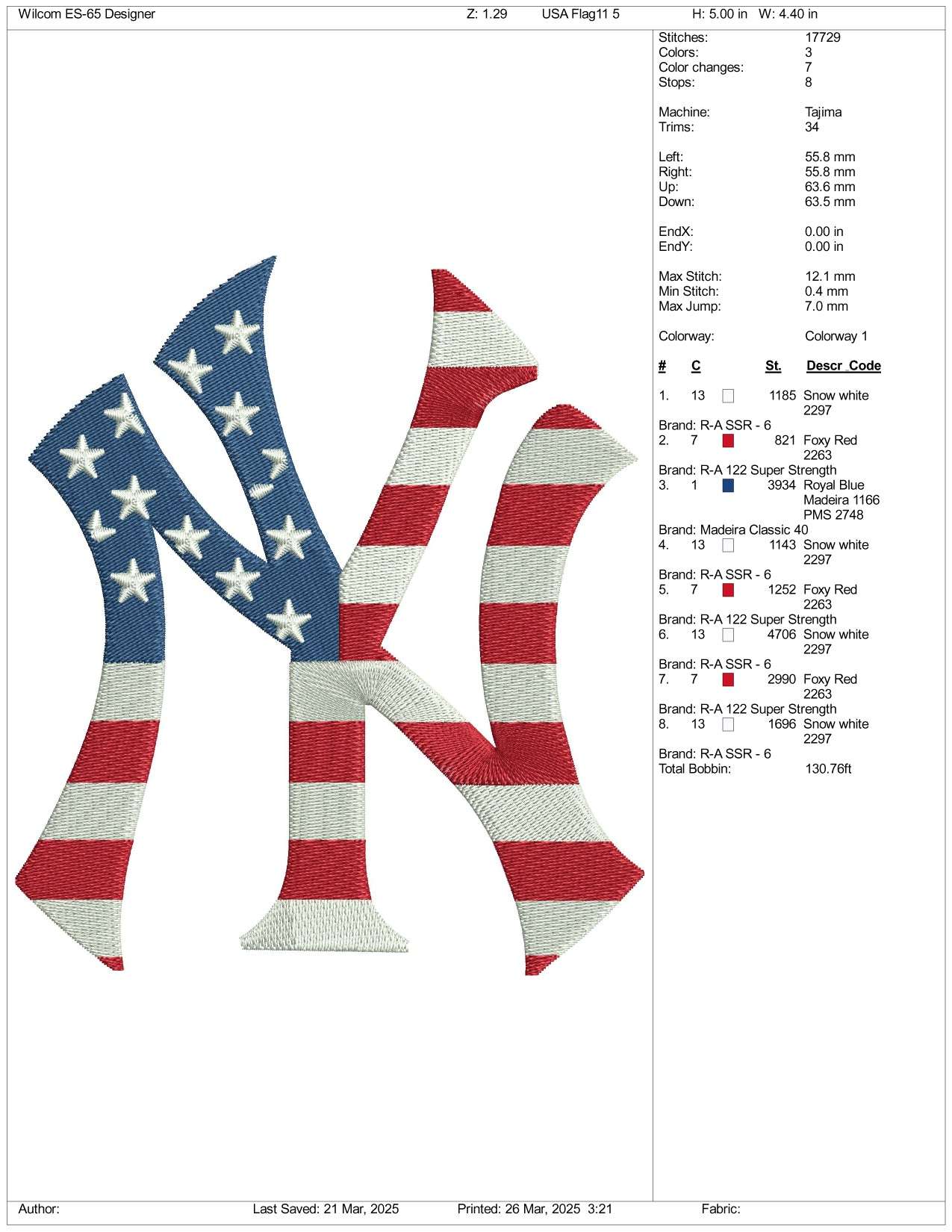 New York Yankees Logo USA Flag Embroidery Design Files - 3 Size's
