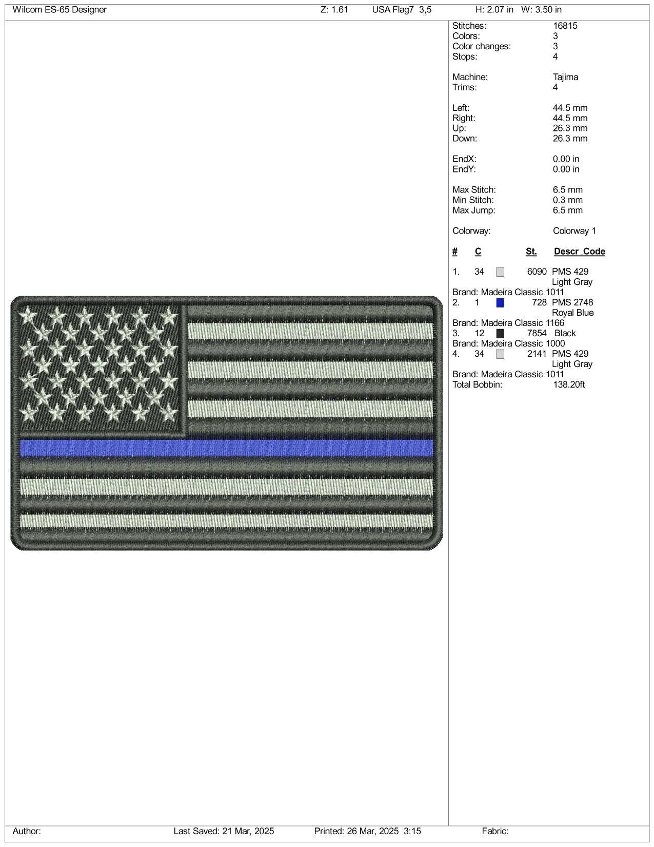 Black United States USA Flag v2 Embroidery Design Files - 3 Size's