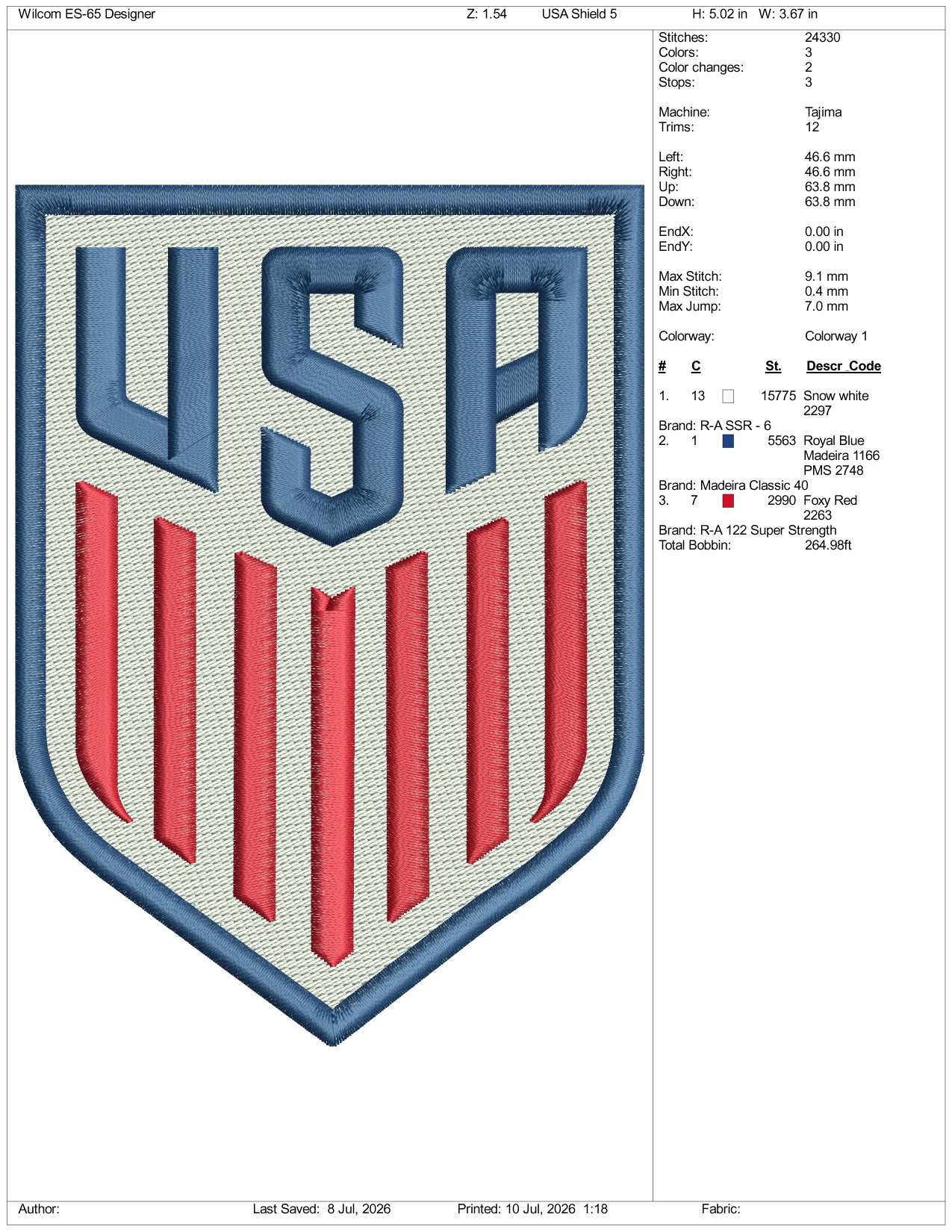 USA Shield Football Logo Embroidery Design Files - 3 Size's