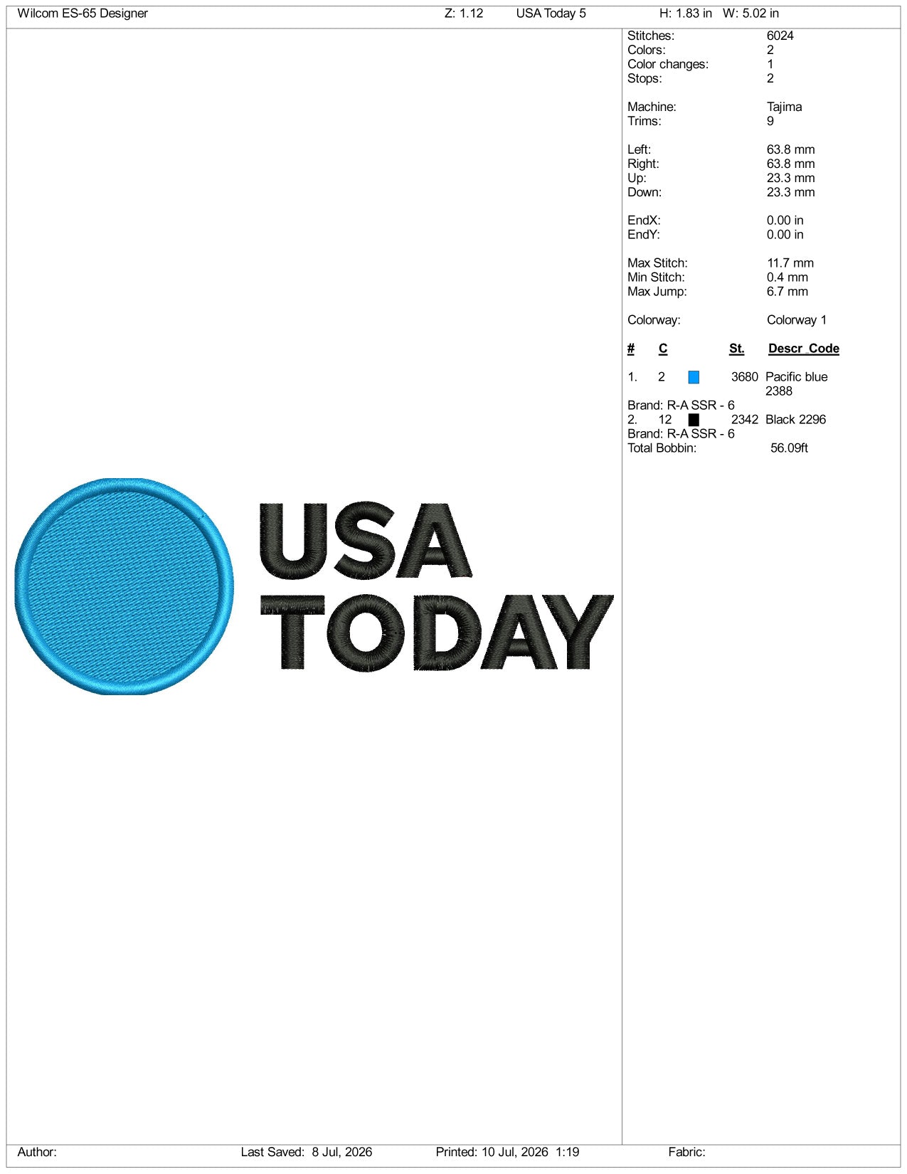 USA Today Logo Embroidery Design Files - 3 Size's