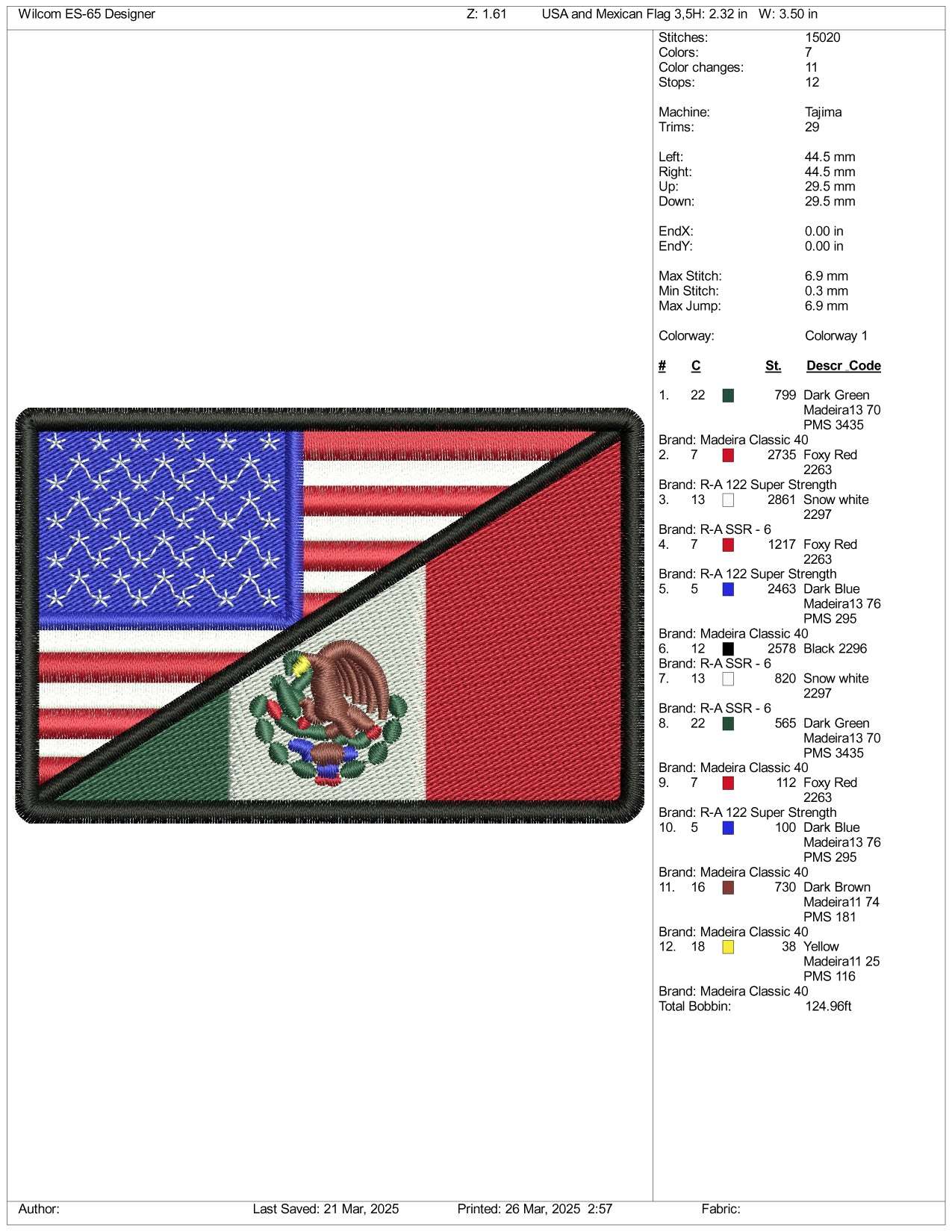 Mix USA & Mexico Flag v2 Embroidery Design Files - 3 Size's