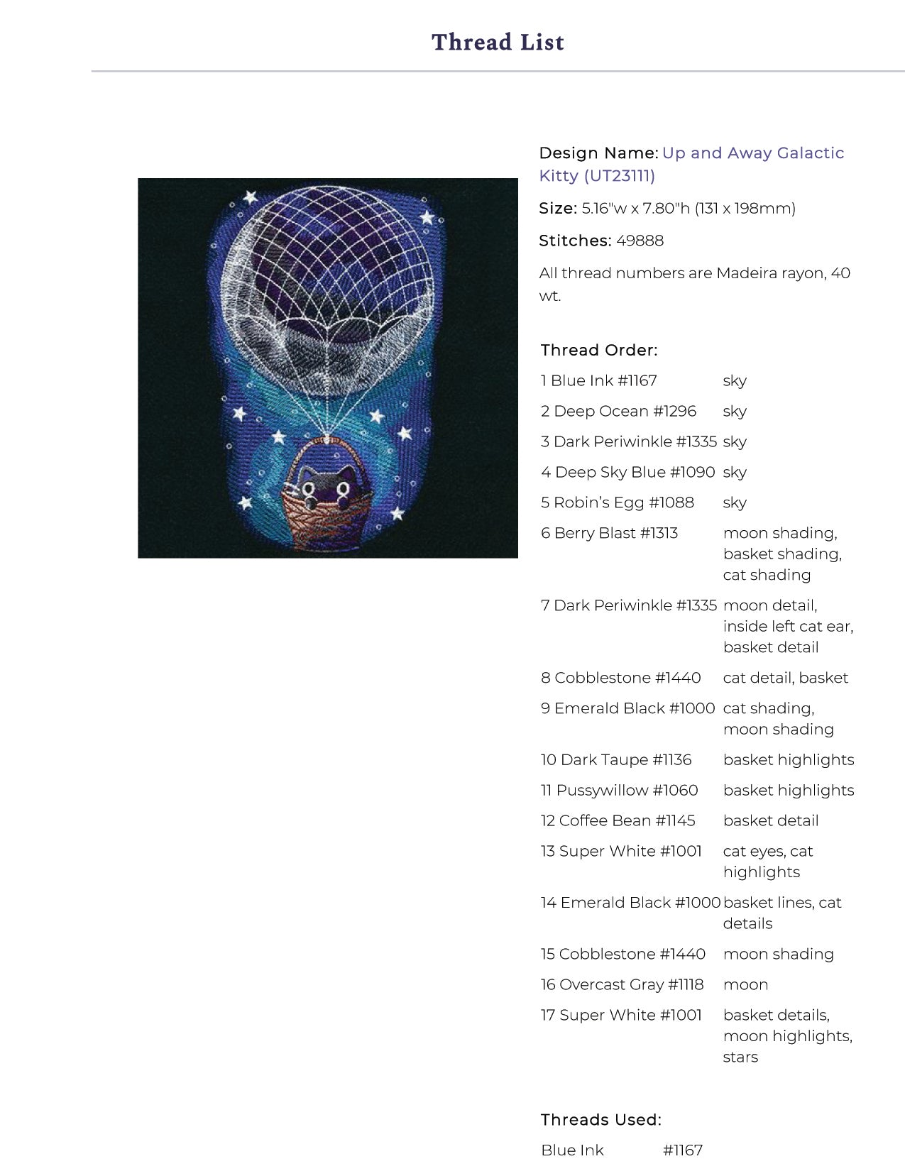 Up and Away Galactic Kitty Embroidery Design Files - 4 Size's