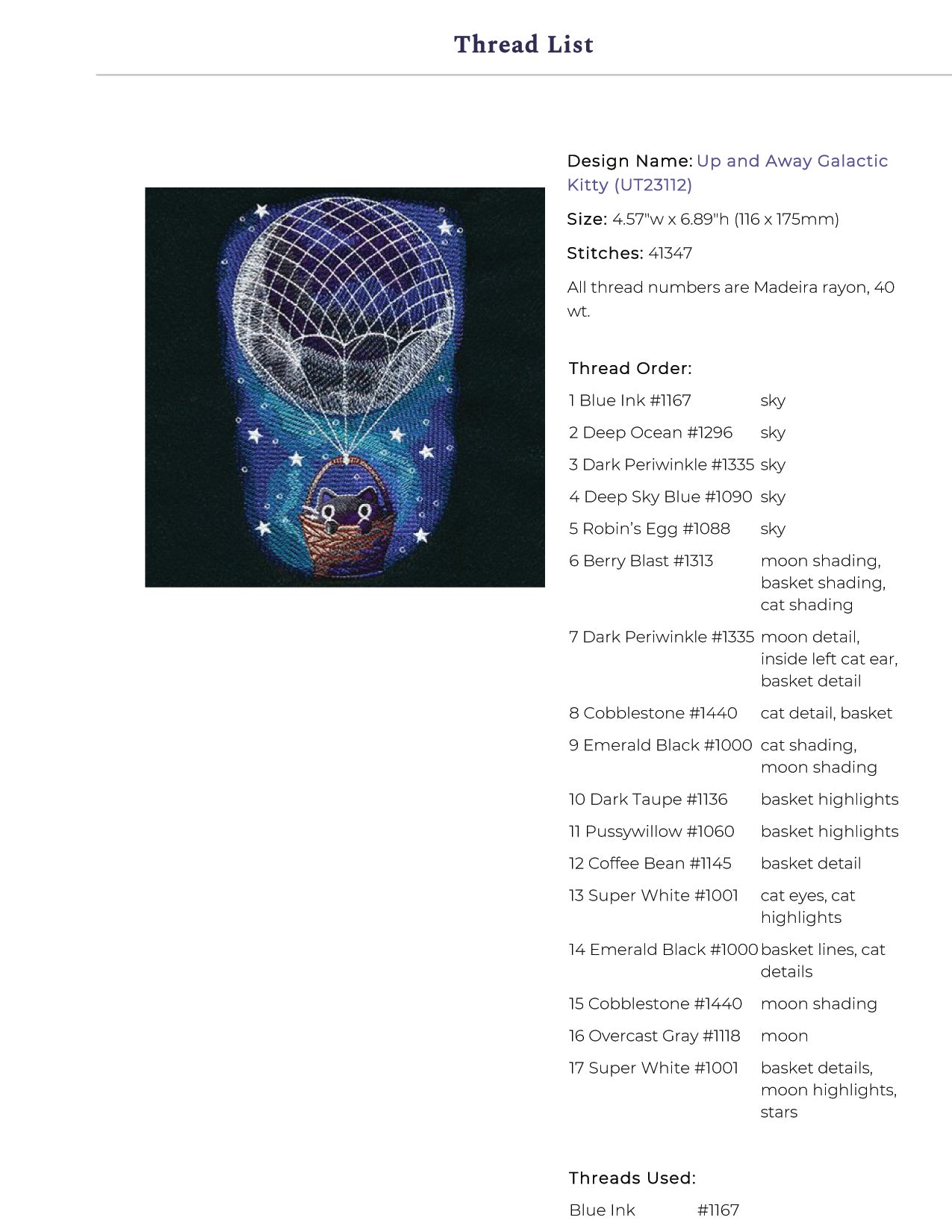 Up and Away Galactic Kitty Embroidery Design Files - 4 Size's