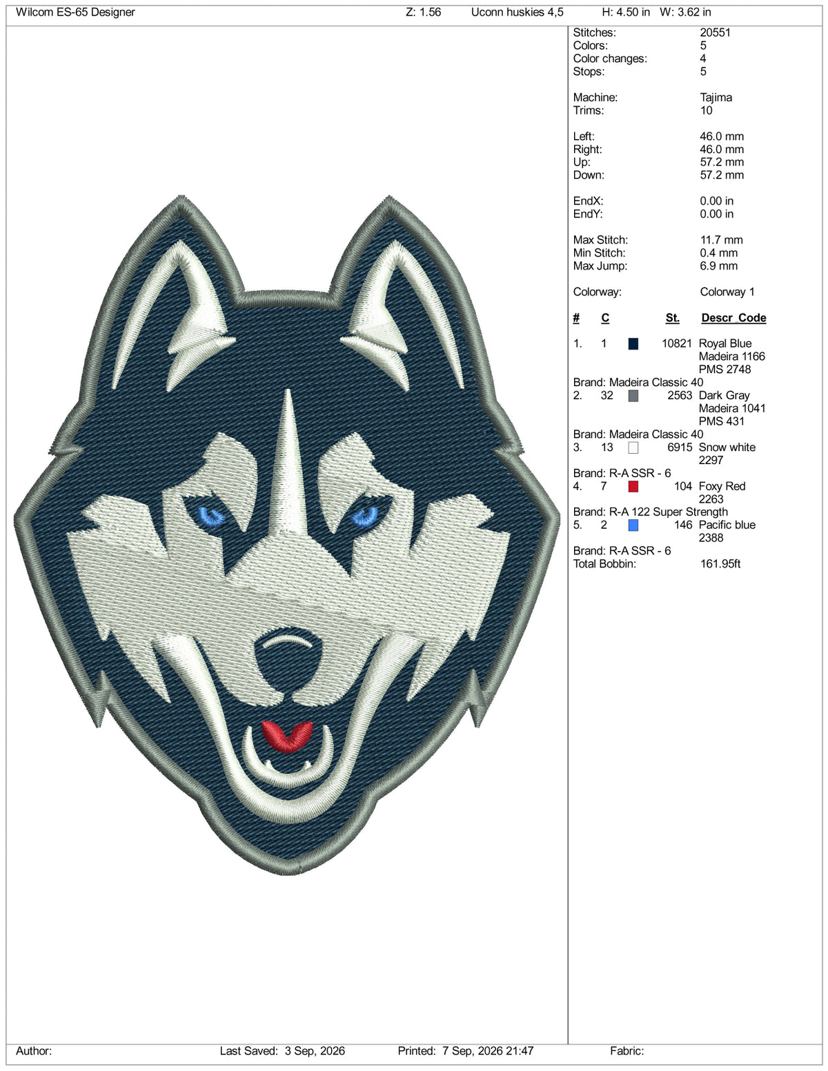 Uconn huskies Logo Embroidery Design Files - 3 Size's