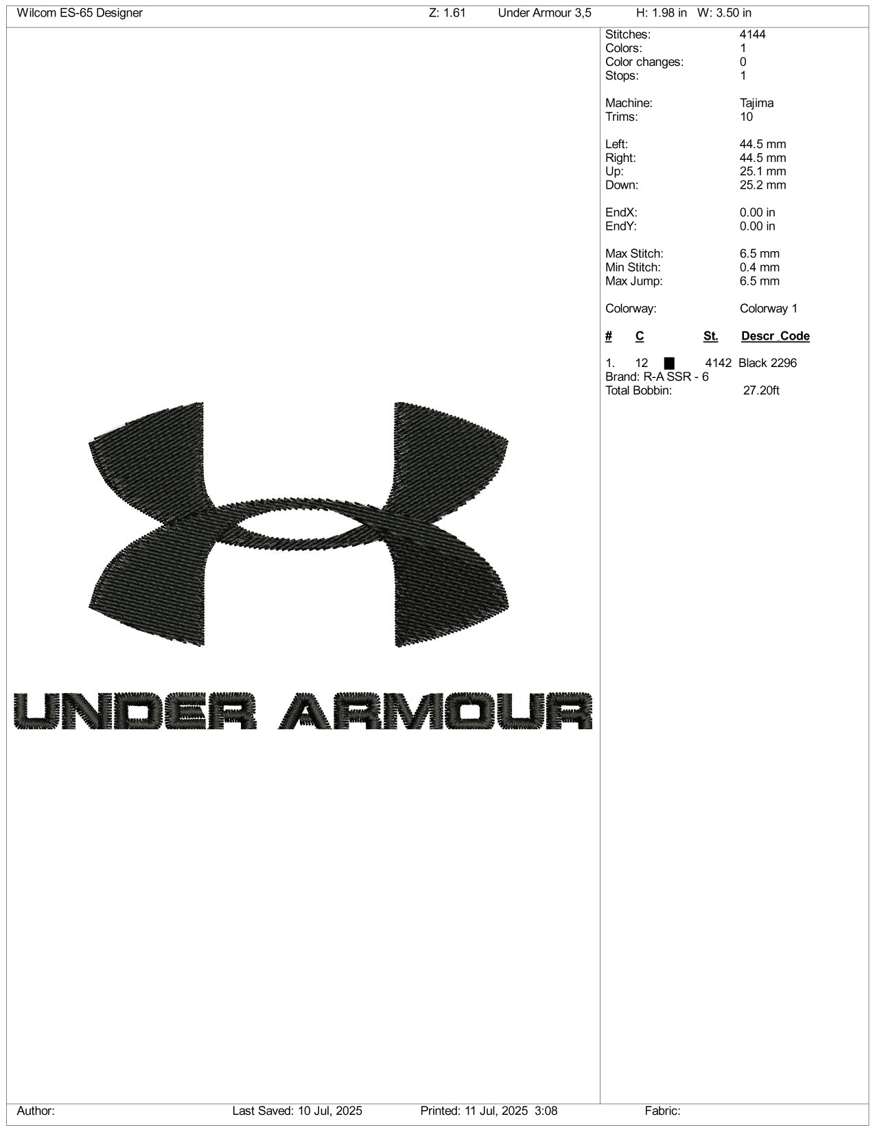 Under Armour Logo Embroidery Design Files - 3 Size's