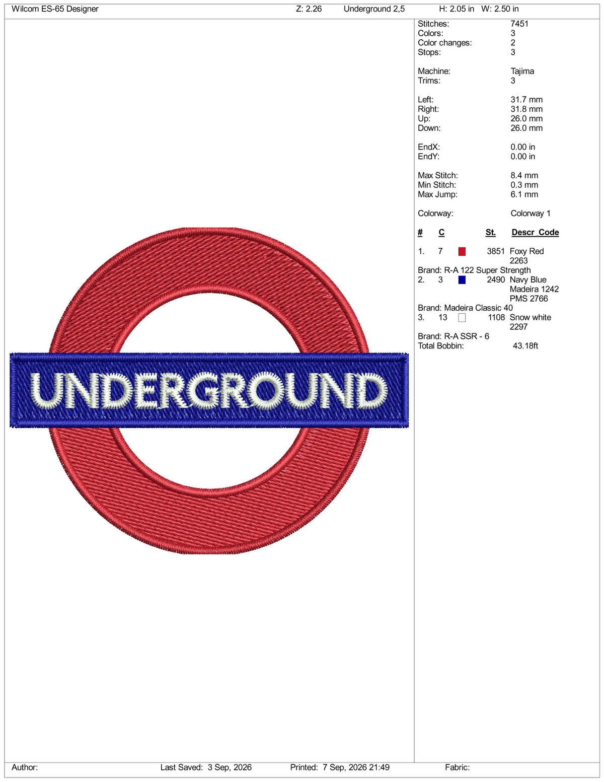 Underground Logo Embroidery Design Files - 3 Size's