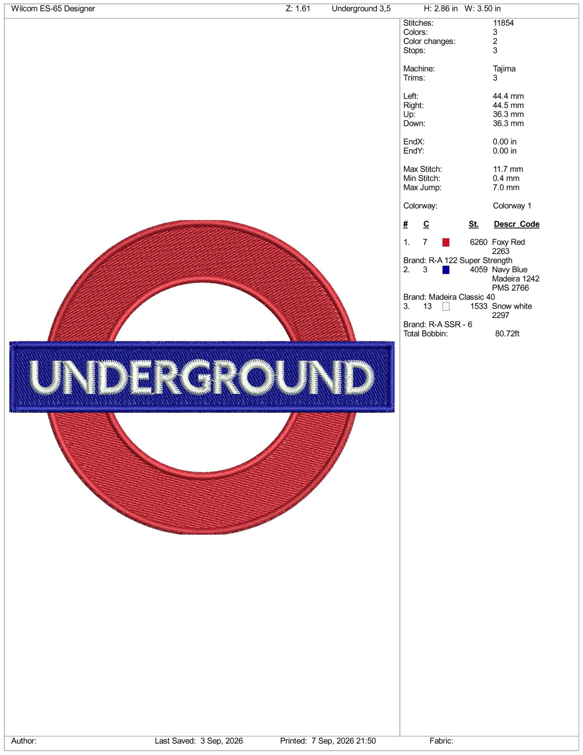 Underground Logo Embroidery Design Files - 3 Size's