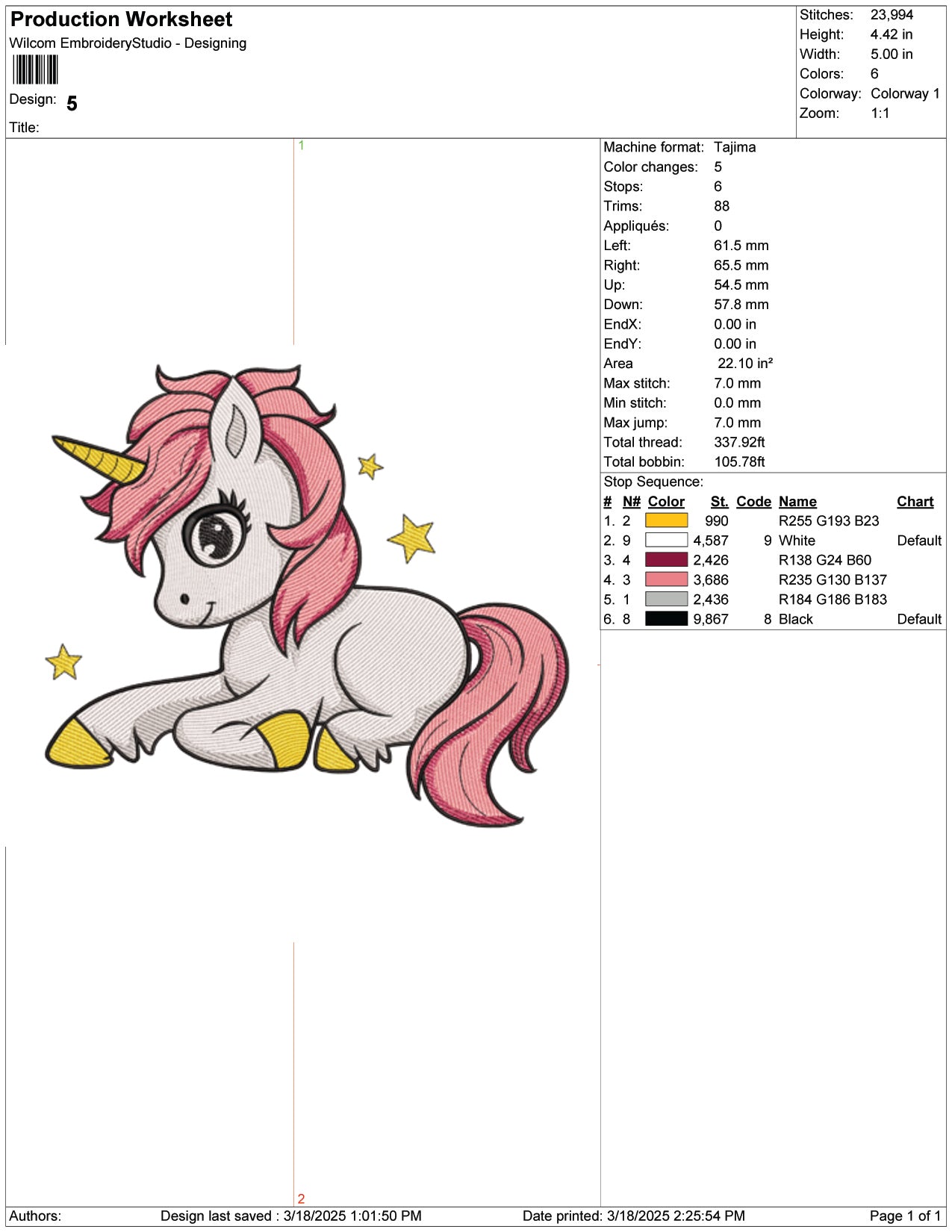 Baby Unicorn Embroidery Design Files - 9 Size's