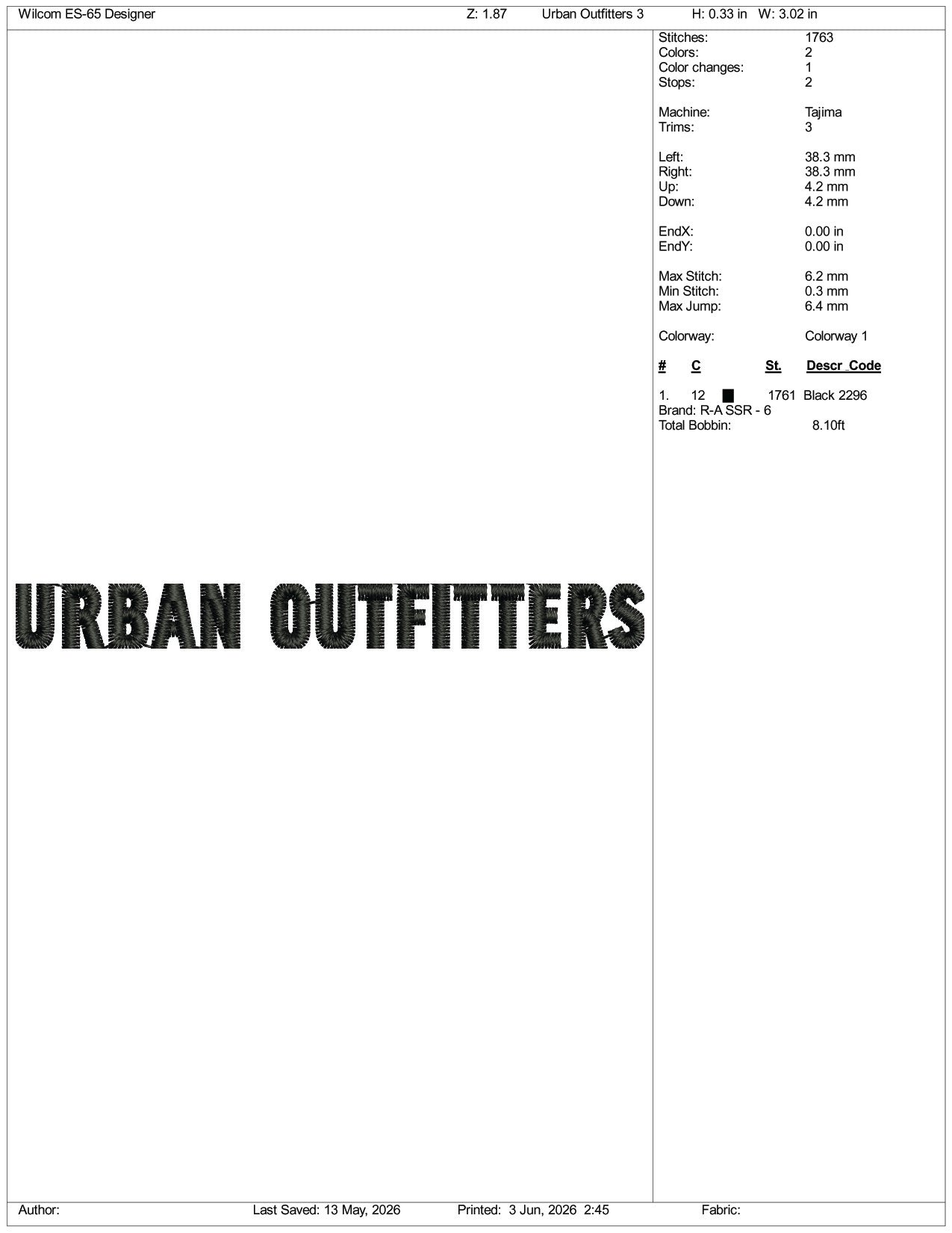 Urban Outfitters v2 Logo Embroidery Design Files - 3 Size's
