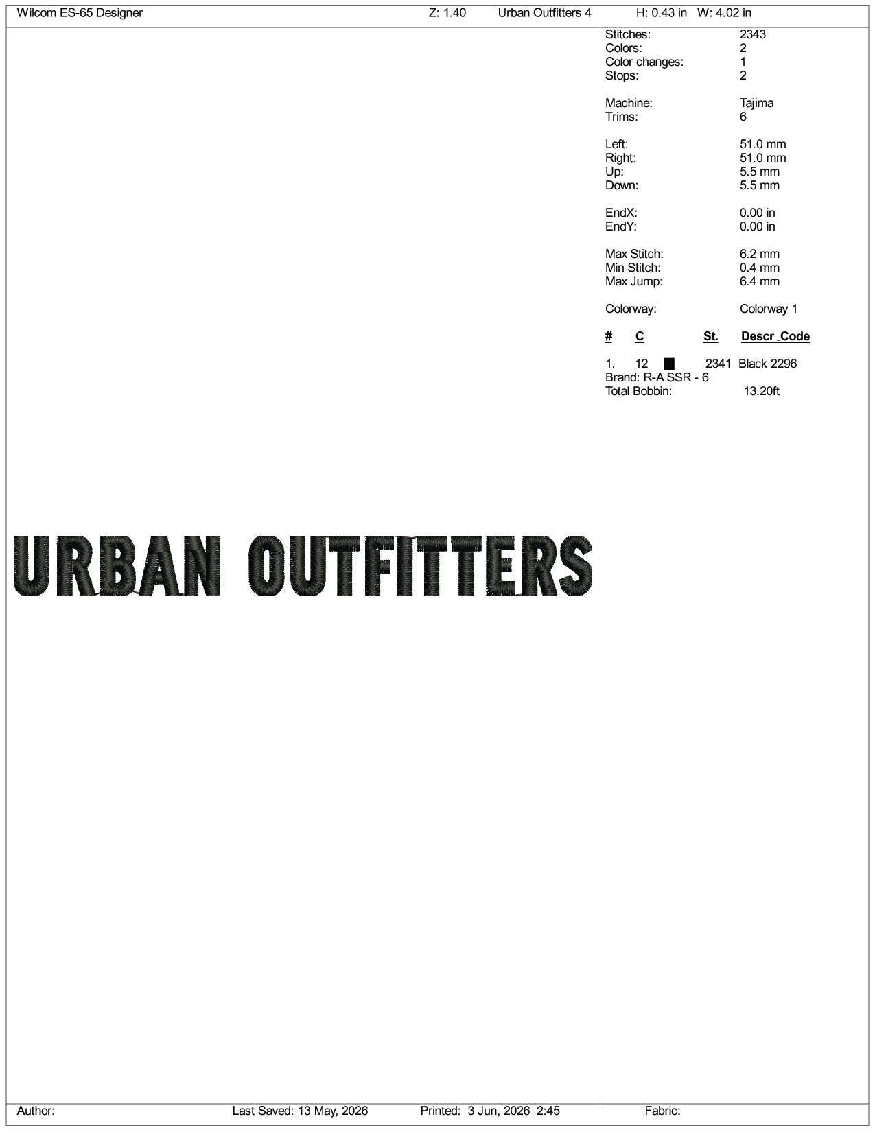 Urban Outfitters v2 Logo Embroidery Design Files - 3 Size's