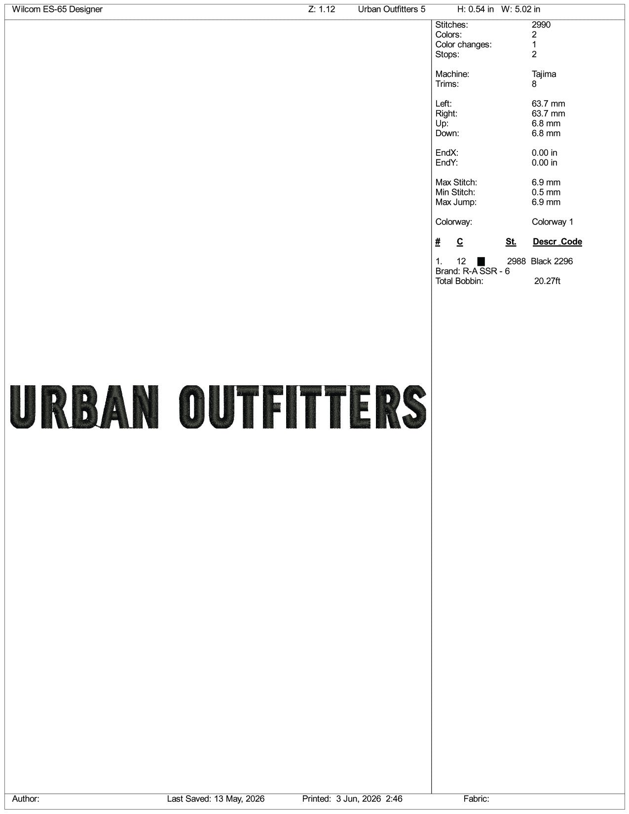Urban Outfitters v2 Logo Embroidery Design Files - 3 Size's