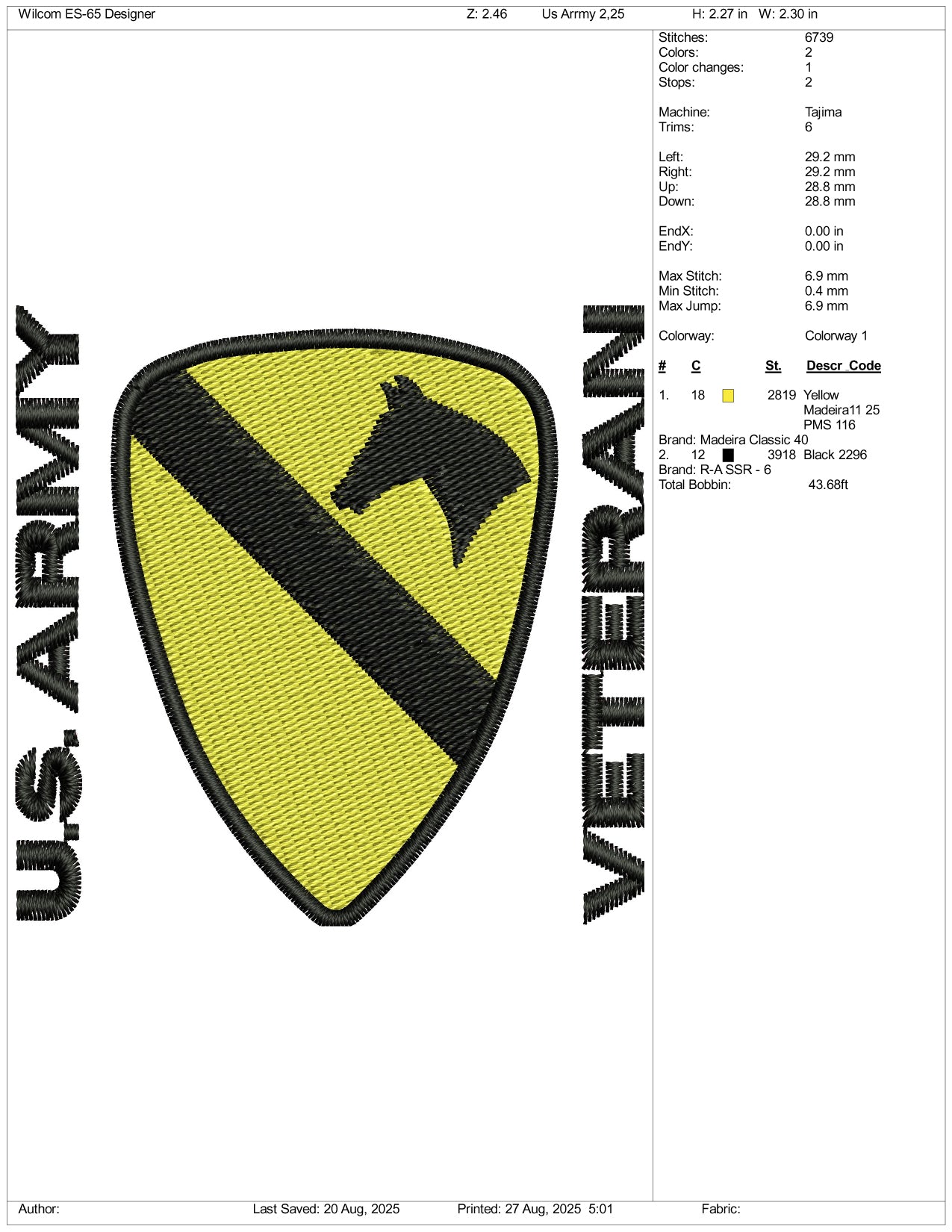 US Army Veteran Embroidery Design Files - 3 Size's