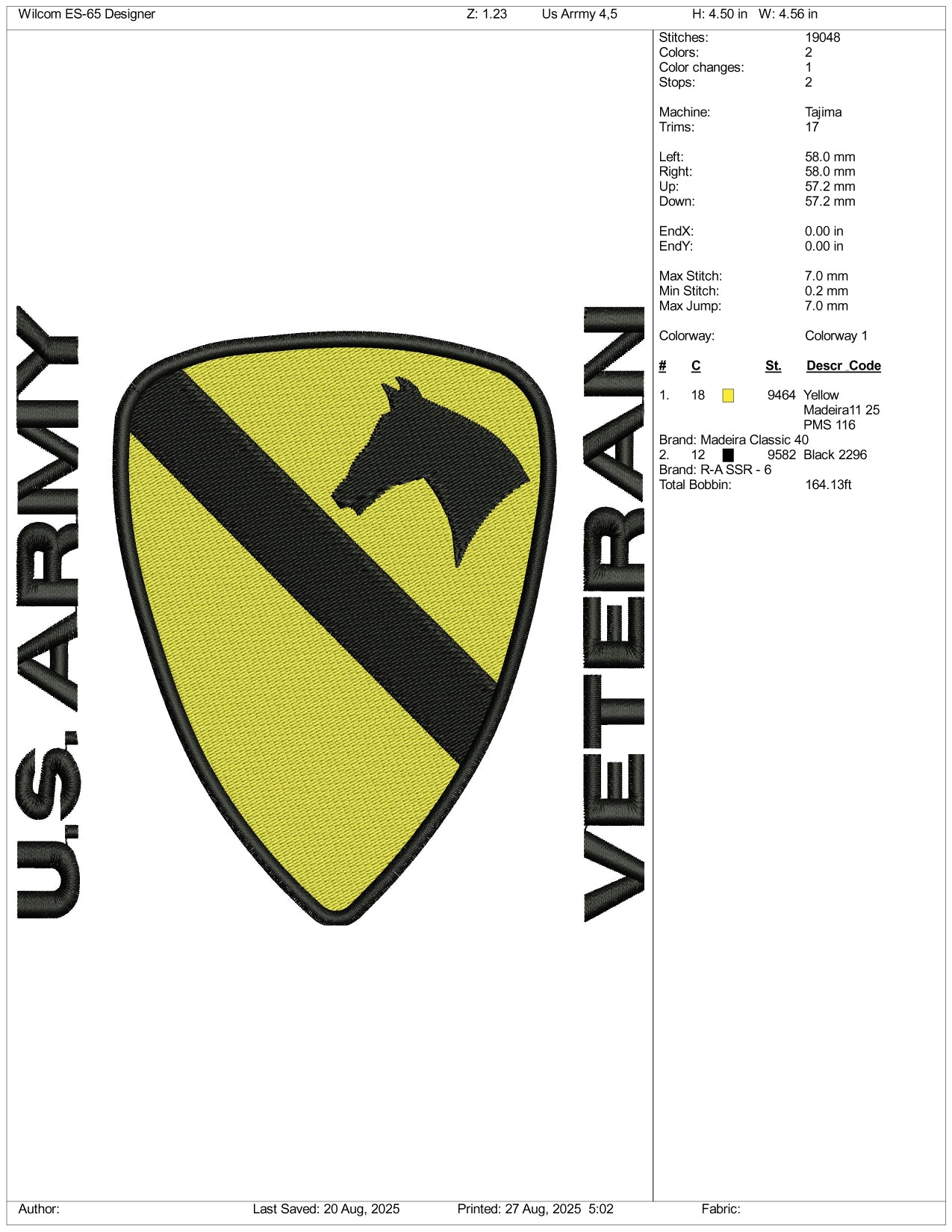 US Army Veteran Embroidery Design Files - 3 Size's