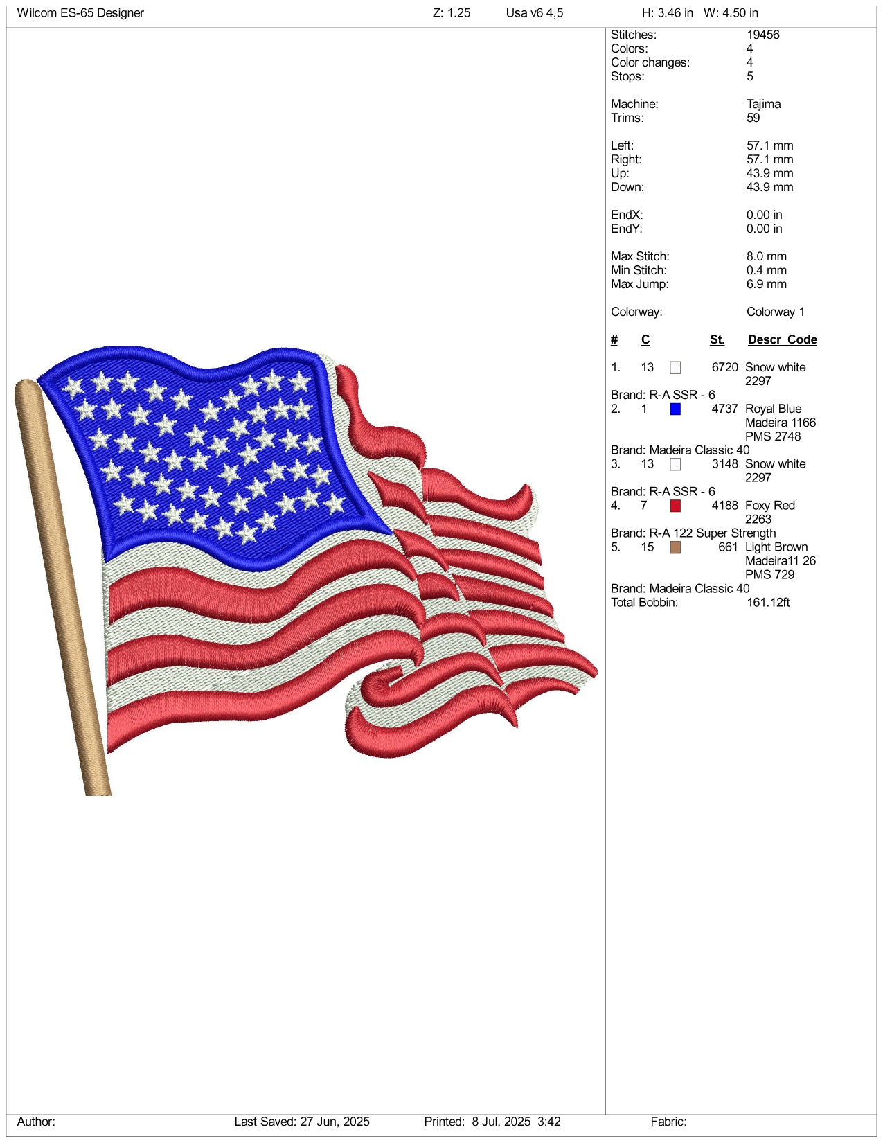 United States USA Flag v4 Logo Embroidery Design Files - 3 Size's