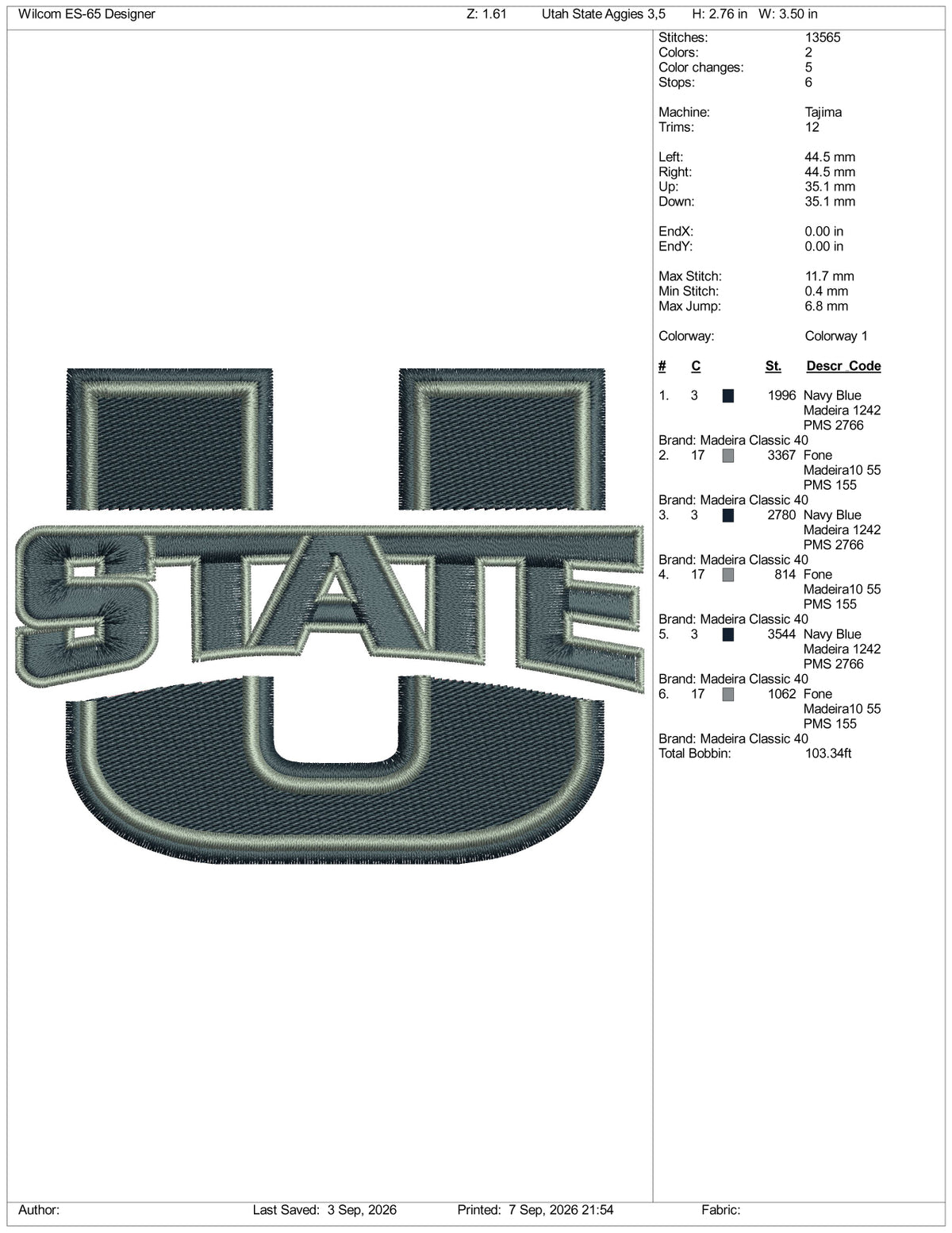 Utah State Aggies Logo Embroidery Design Files - 2 Size's