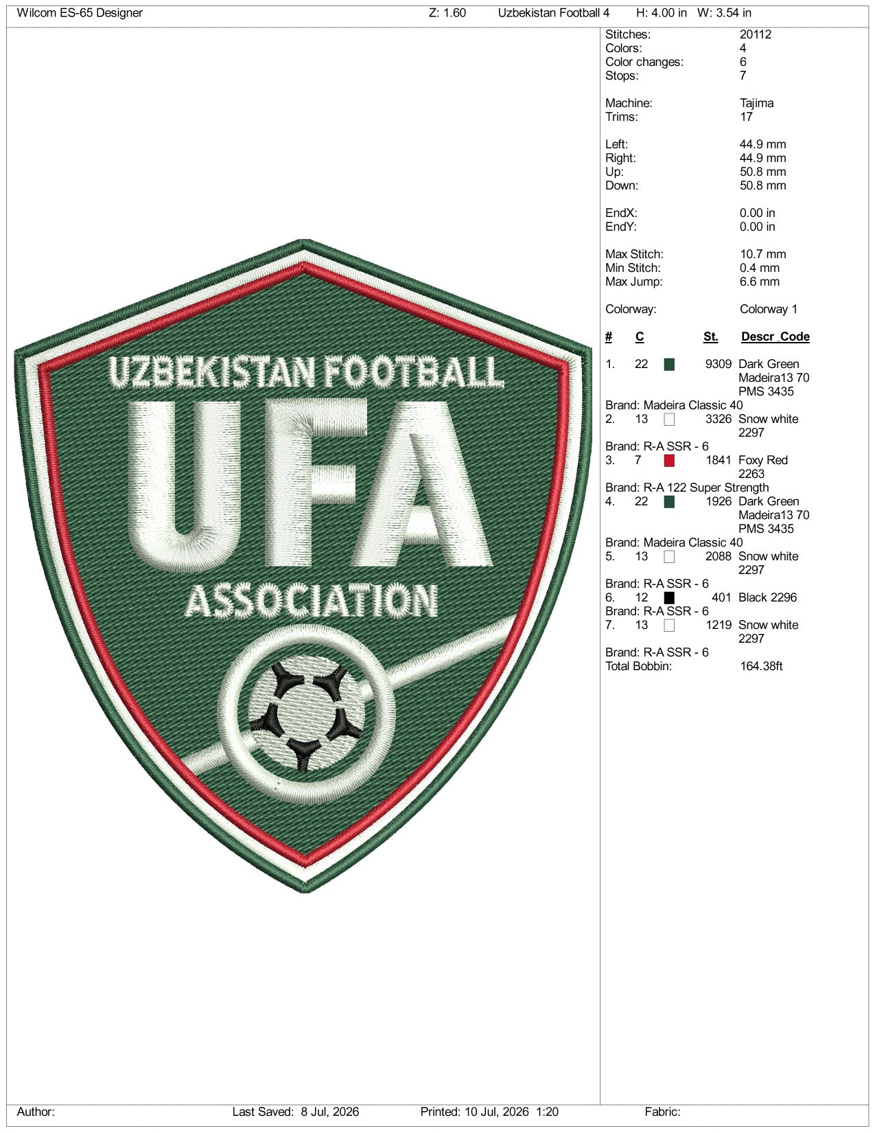 Uzbekistan Football Logo Embroidery Design Files - 3 Size's