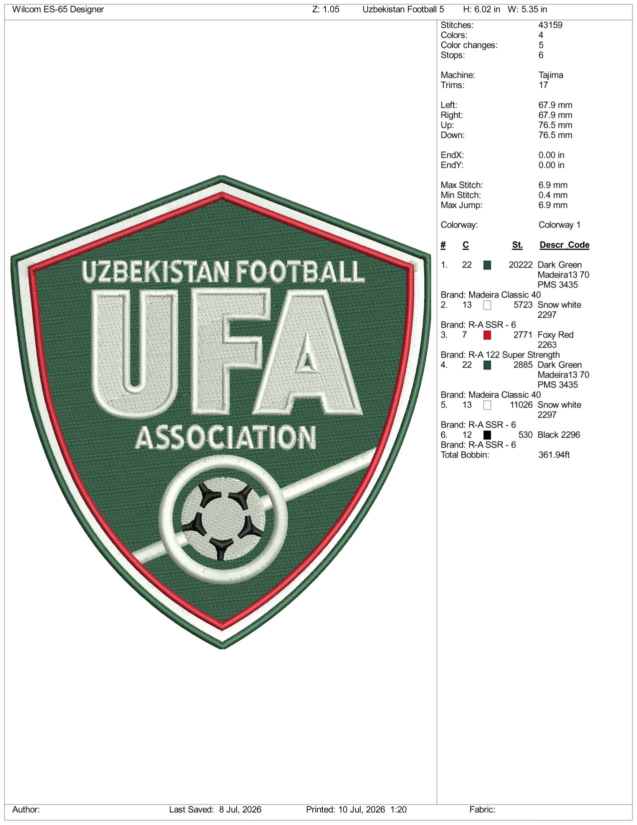 Uzbekistan Football Logo Embroidery Design Files - 3 Size's