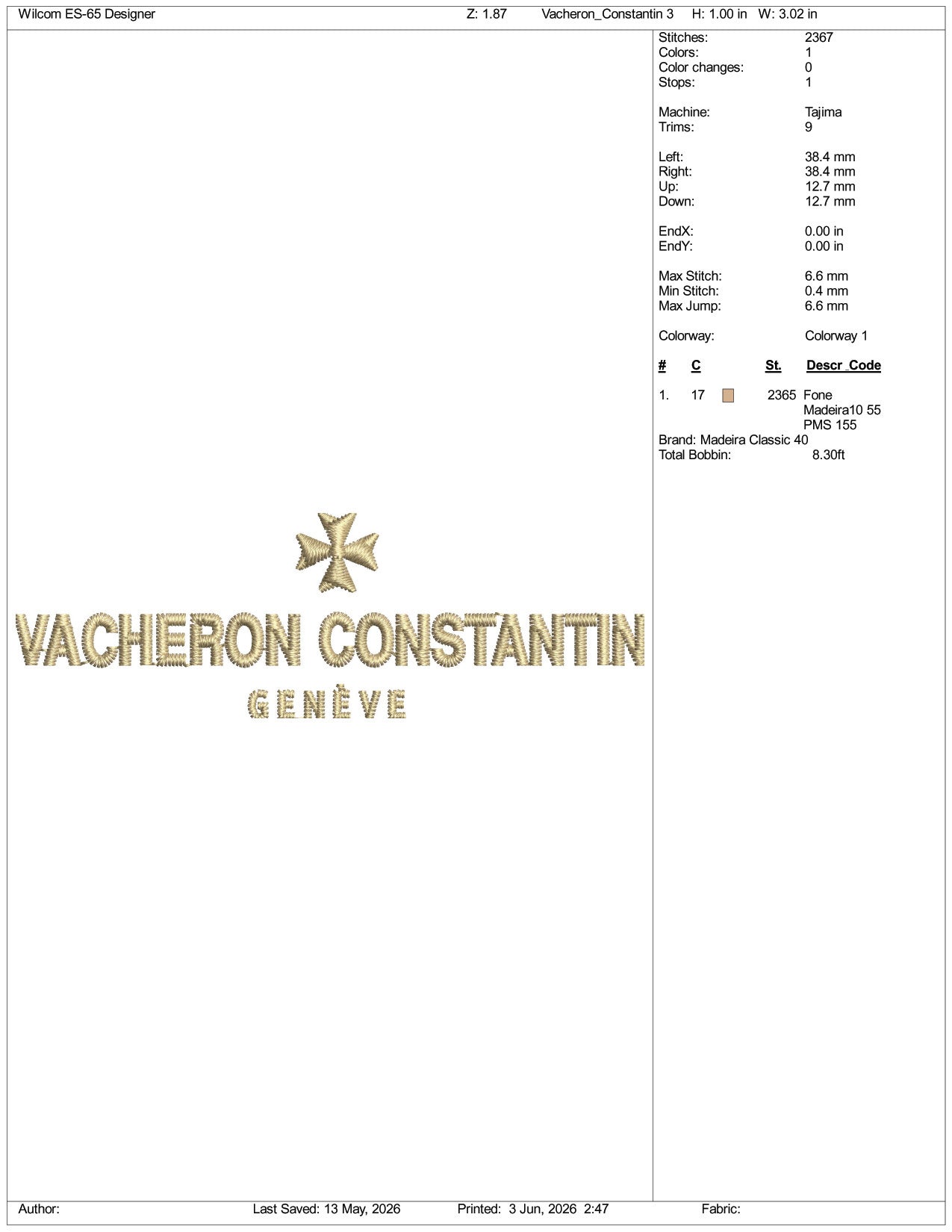 Vacheron Constantin Geneve Logo Embroidery Design Files - 3 Size's