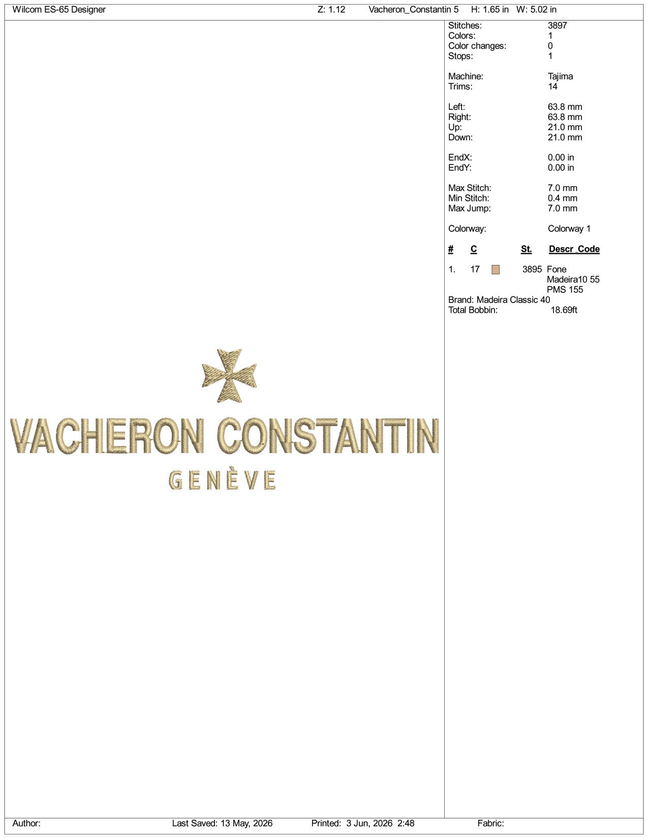 Vacheron Constantin Geneve Logo Embroidery Design Files - 3 Size's