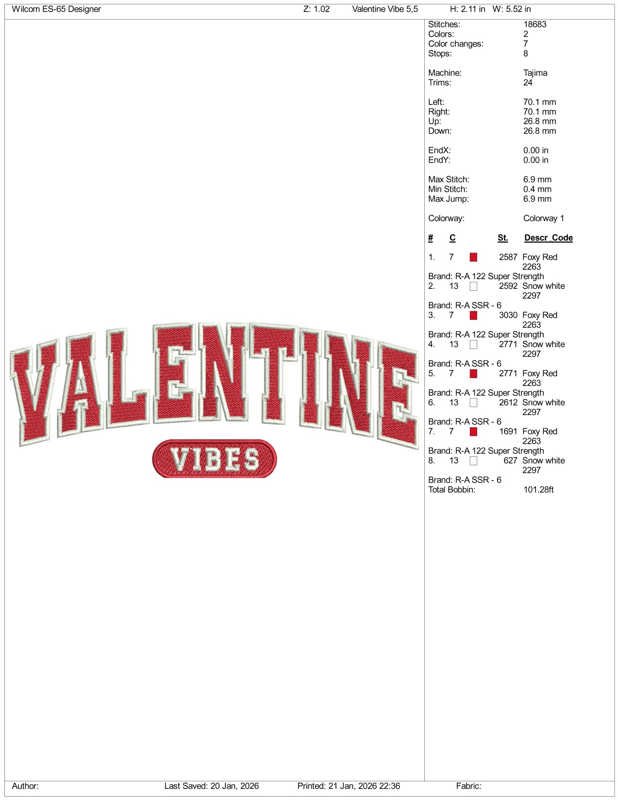 Valentine Vibes Embroidery Design Files - 4 Size's