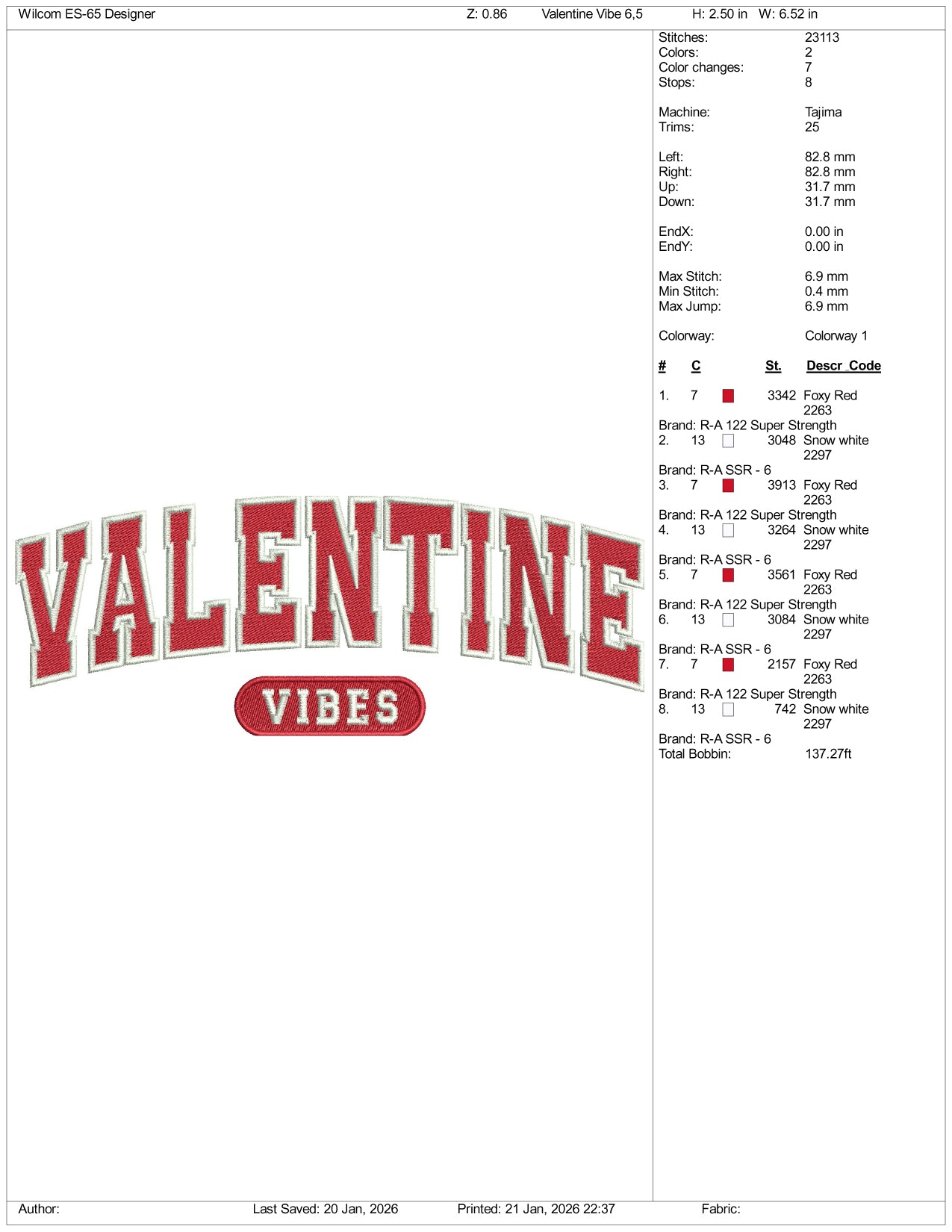 Valentine Vibes Embroidery Design Files - 4 Size's