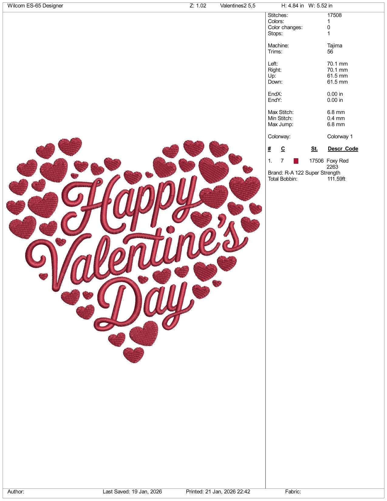 Happy Valentines Day v5 Embroidery Design Files - 3 Size's