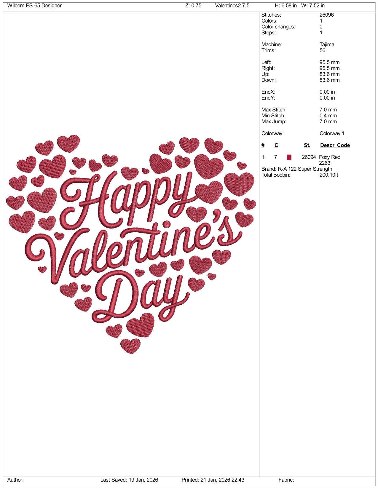 Happy Valentines Day v5 Embroidery Design Files - 3 Size's